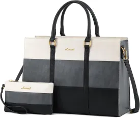 LOVEVOOK Laptop Bag for Women, 15.6 Inch Laptop Tote Bag, Vintage Leather Work Bags for Women, Waterproof Computer bag with Clutch Purse, Large Capacity Briefcase, Business Office Bag