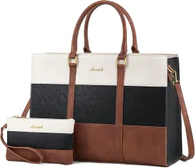 LOVEVOOK Laptop Bag for Women, 15.6 Inch Work Bags for Women, Vintage Leather Laptop Tote Bag, Waterproof Computer Bags with Clutch Purse, Large Capacity Briefcase, Business Office Bag for Work