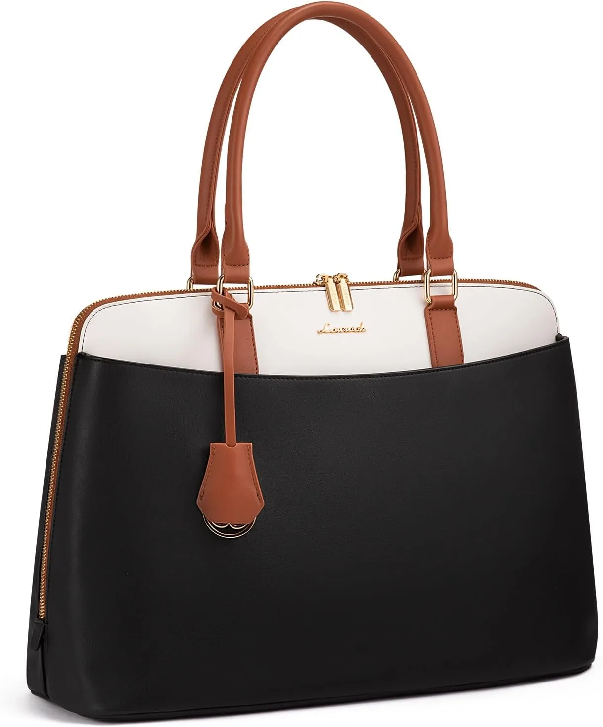 LOVEVOOK Laptop Bag for Women, 15.6 Inch Work Tote Bag, Large Purse Professional Computer Bag, Stylish Business Office Briefcase,Black-White-Brown
