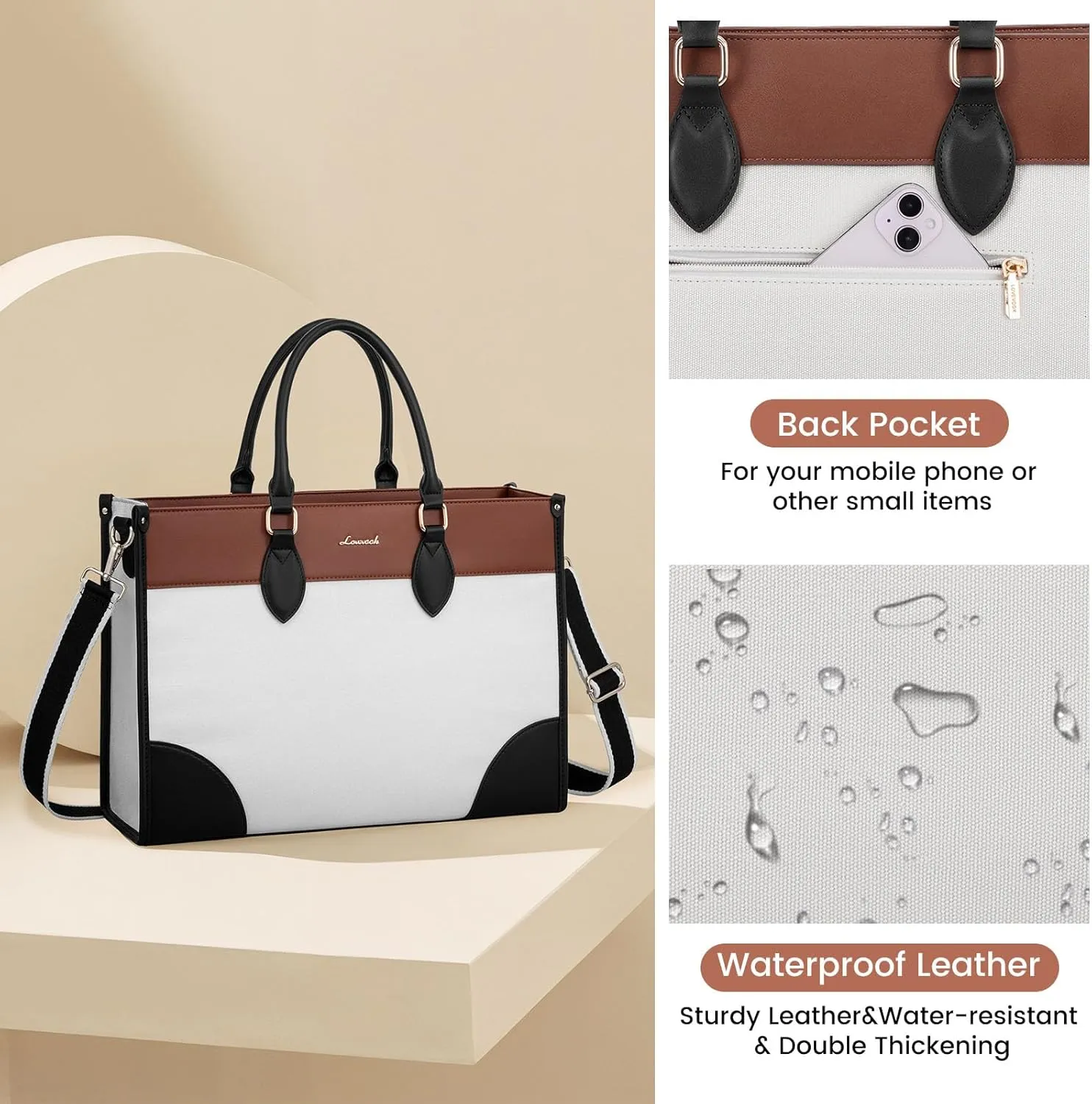 LOVEVOOK Laptop Bag for Women 15.6 inch,Professional Canvas Work Bags Laptop Tote Bag with Cup Holder,Waterproof Laptop Purse Work Tote Computer Briefcase Crossbody Handbag for Teacher Office Travel