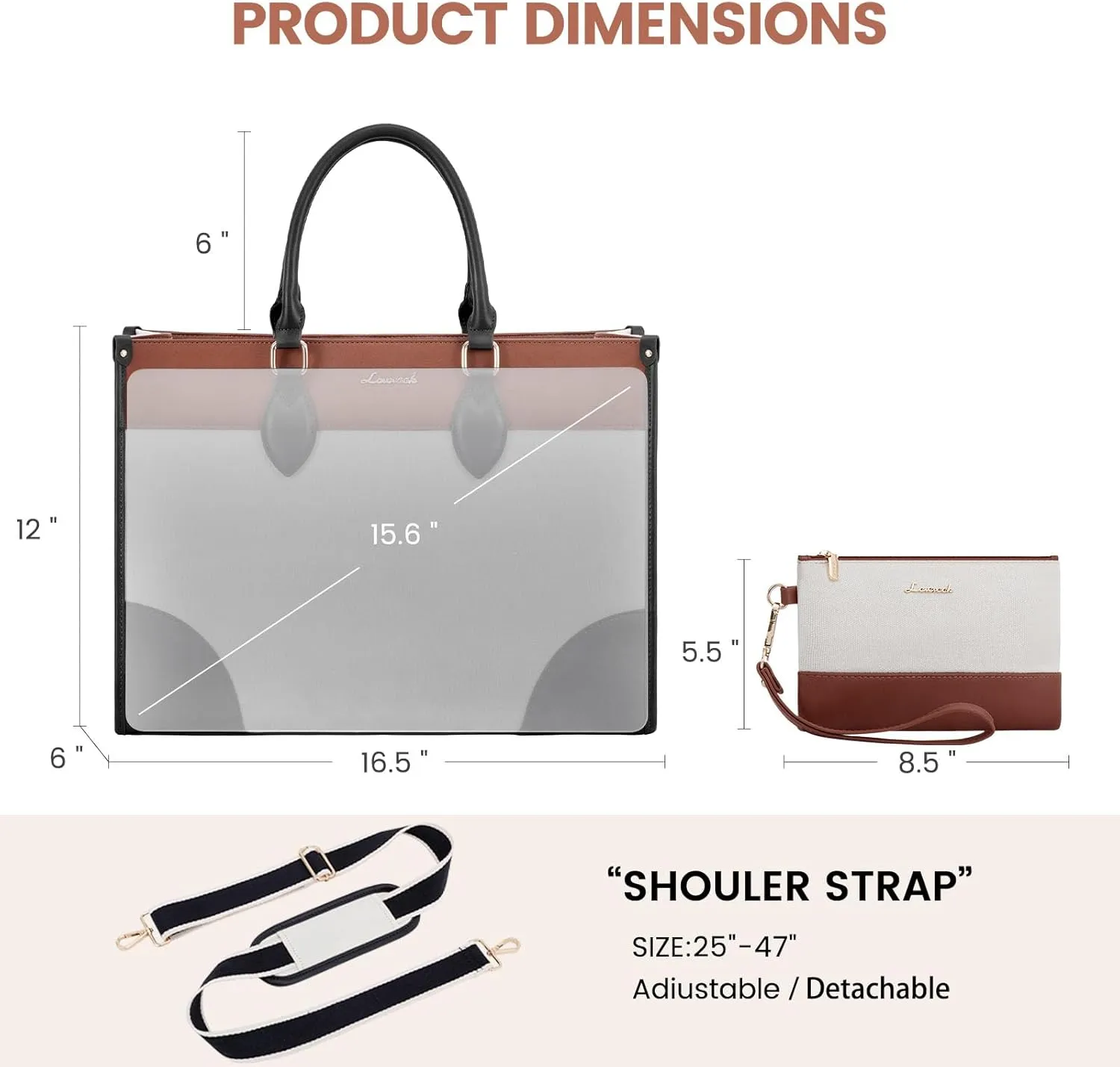 LOVEVOOK Laptop Bag for Women 15.6 inch,Professional Canvas Work Bags Laptop Tote Bag with Cup Holder,Waterproof Laptop Purse Work Tote Computer Briefcase Crossbody Handbag for Teacher Office Travel