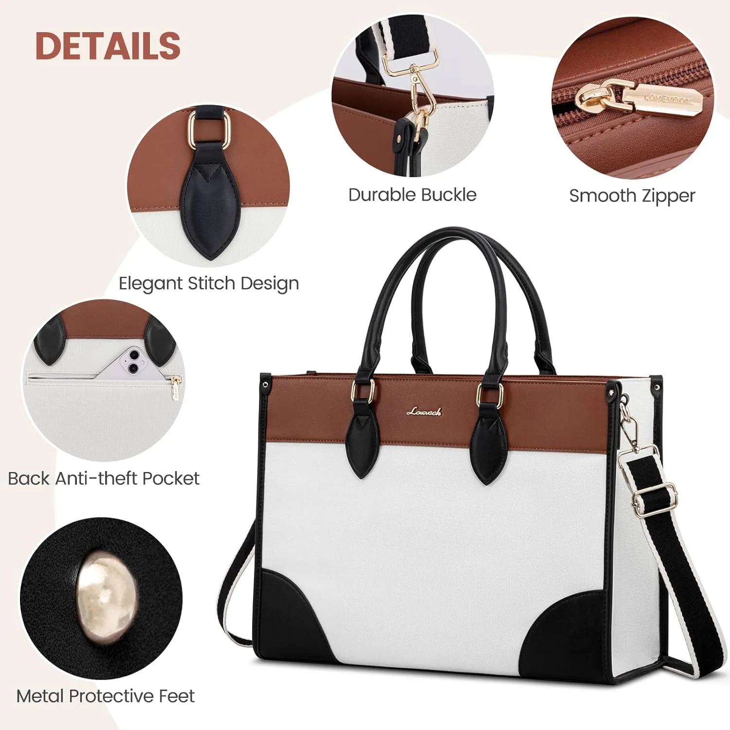 LOVEVOOK Laptop Bag for Women 15.6 inch,Professional Canvas Work Bags Laptop Tote Bag with Cup Holder,Waterproof Laptop Purse Work Tote Computer Briefcase Crossbody Handbag for Teacher Office Travel
