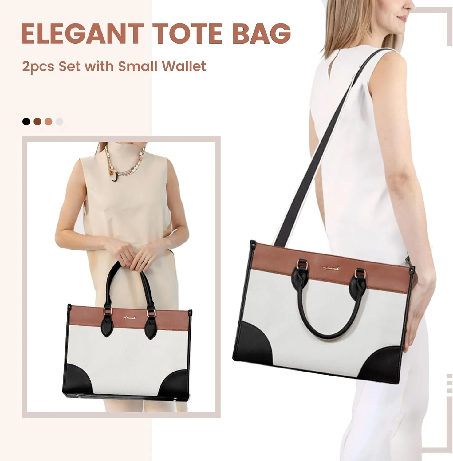 LOVEVOOK Laptop Bag for Women 15.6 inch,Professional Canvas Work Bags Laptop Tote Bag with Cup Holder,Waterproof Laptop Purse Work Tote Computer Briefcase Crossbody Handbag for Teacher Office Travel