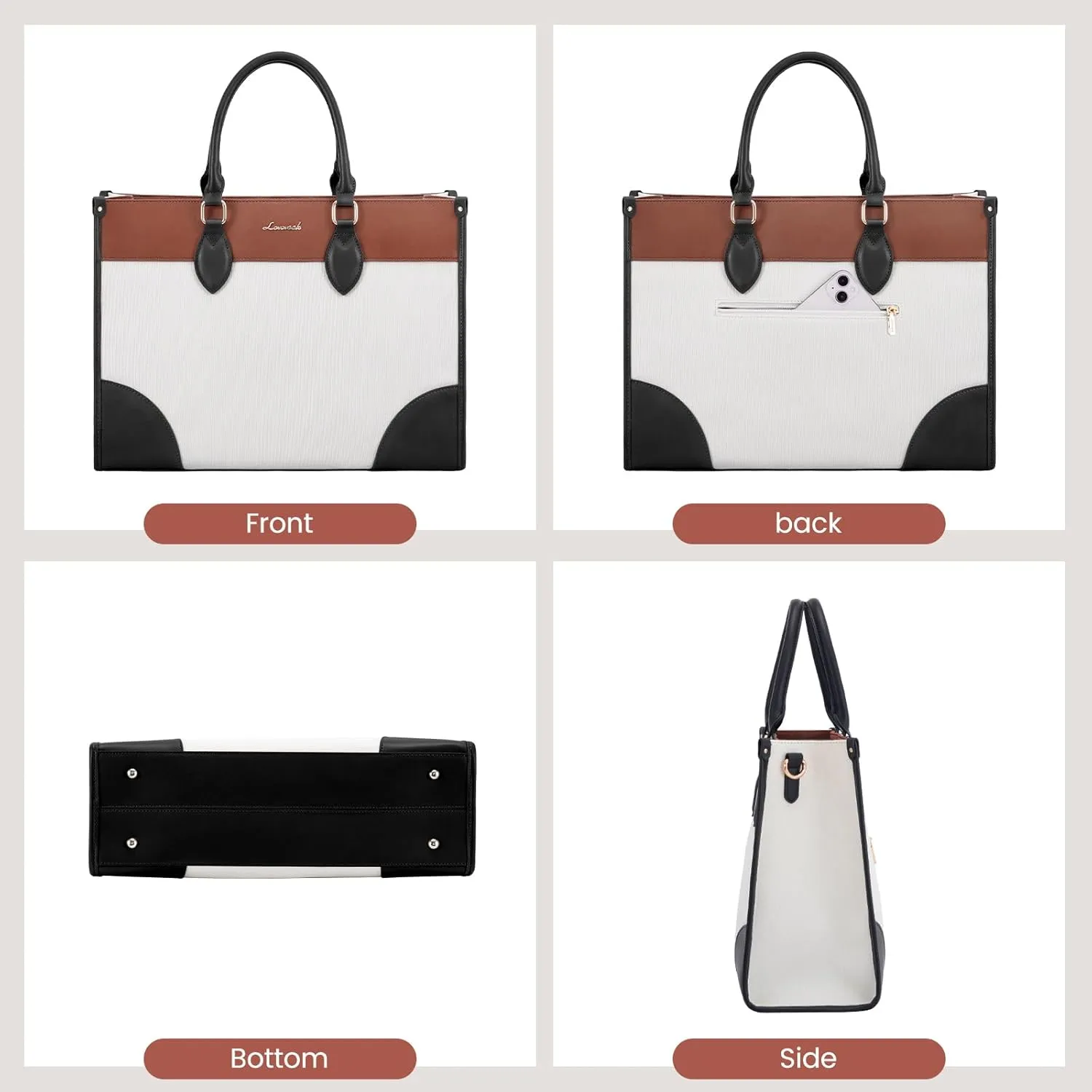 LOVEVOOK Laptop Bag for Women 15.6 inch,Professional Canvas Work Bags Laptop Tote Bag with Cup Holder,Waterproof Laptop Purse Work Tote Computer Briefcase Crossbody Handbag for Teacher Office Travel