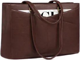LOVEVOOK Laptop Bag for Women,15.6 Inch Laptop Tote Bag for Women,Vintage Leather Work Tote Bags Computer Teacher Bag,Waterproof Business Bag Office Briefcase, Brown