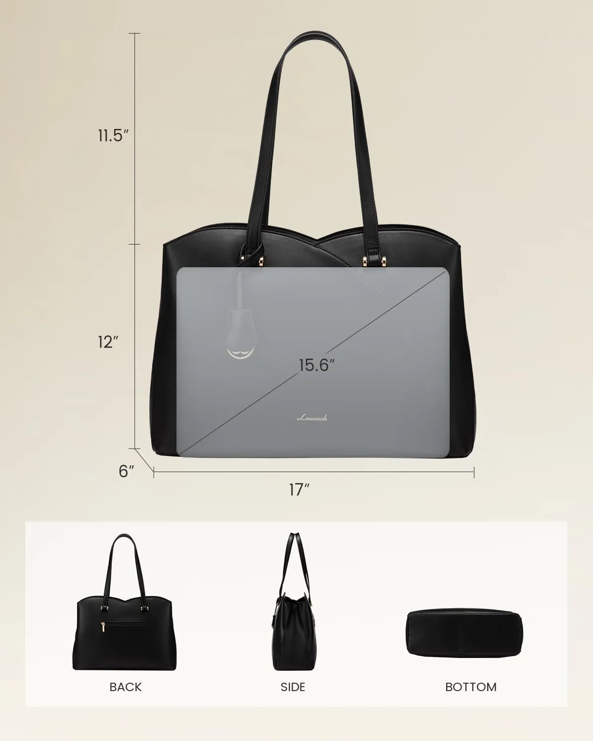 LOVEVOOK Laptop Tote Bag for Women, Work Bags Laptop Bag Teacher Tote Bag, Leather Computer Bag Large Purses Handbag Professional Briefcase, Black, Fits 15.6 Inch Laptop, Black