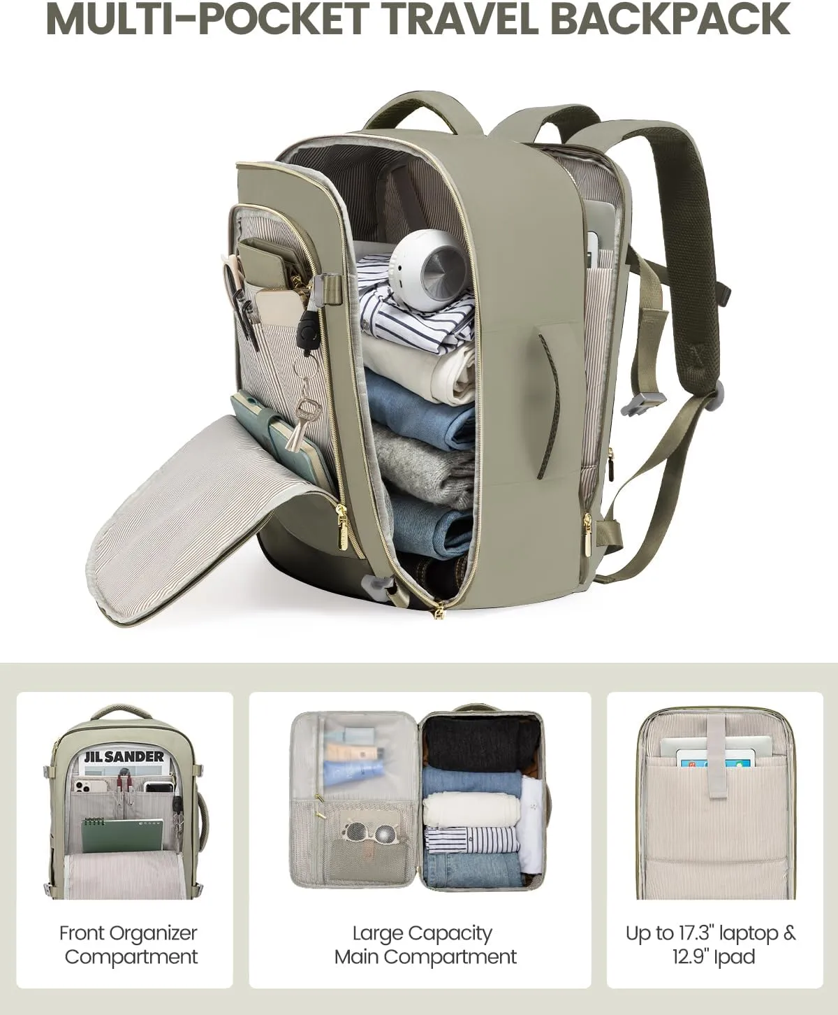 LOVEVOOK Travel Backpack for Women, 40L Carry On Backpack Flight Approved, Large Personal Item Bag Fits 17 inch Laptop, TSA Approved Luggage with 3 Packing Cubes,Waterproof Weekender Gym Bag