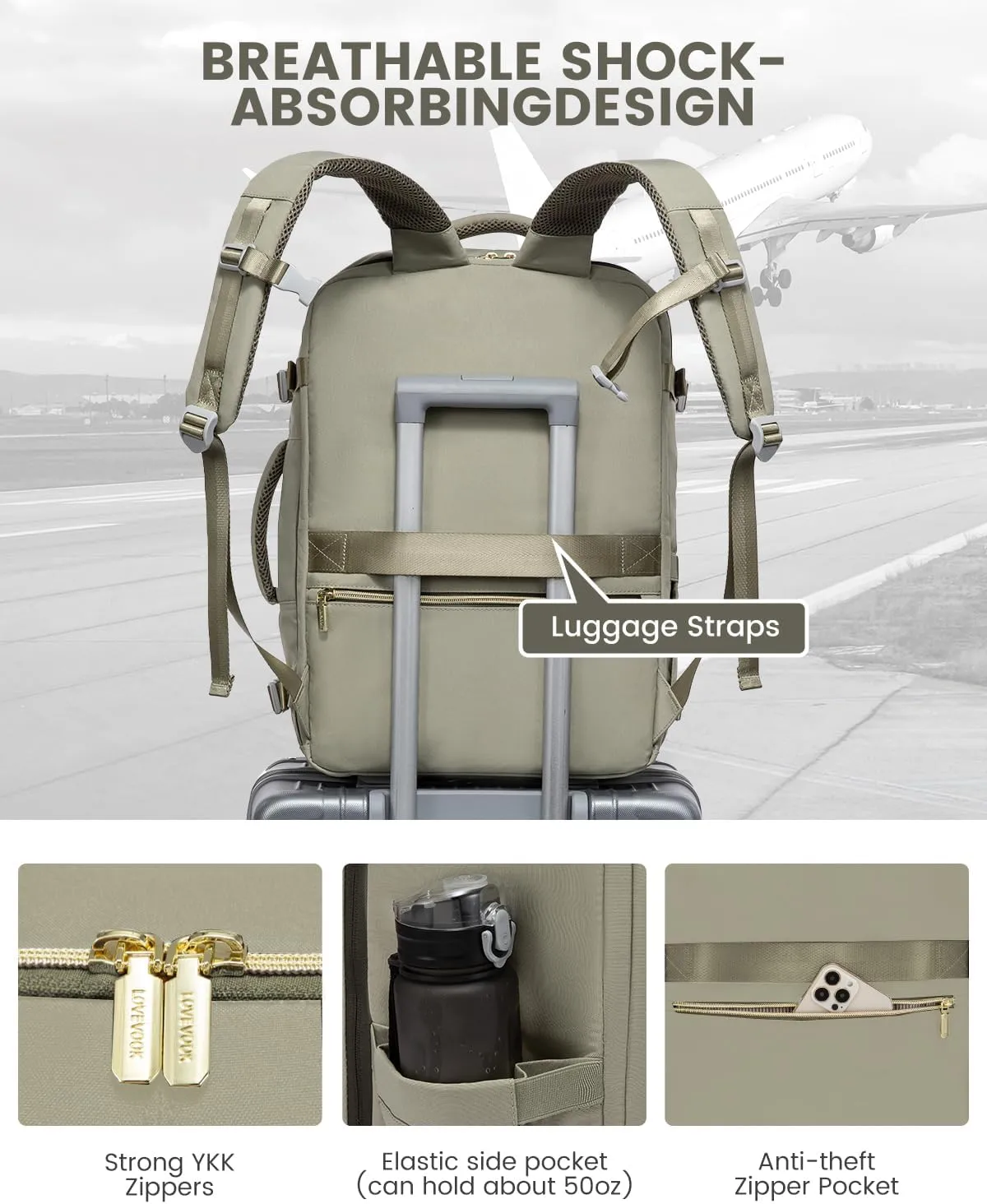 LOVEVOOK Travel Backpack for Women, 40L Carry On Backpack Flight Approved, Large Personal Item Bag Fits 17 inch Laptop, TSA Approved Luggage with 3 Packing Cubes,Waterproof Weekender Gym Bag