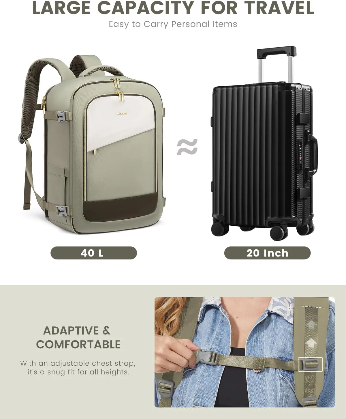LOVEVOOK Travel Backpack for Women, 40L Carry On Backpack Flight Approved, Large Personal Item Bag Fits 17 inch Laptop, TSA Approved Luggage with 3 Packing Cubes,Waterproof Weekender Gym Bag