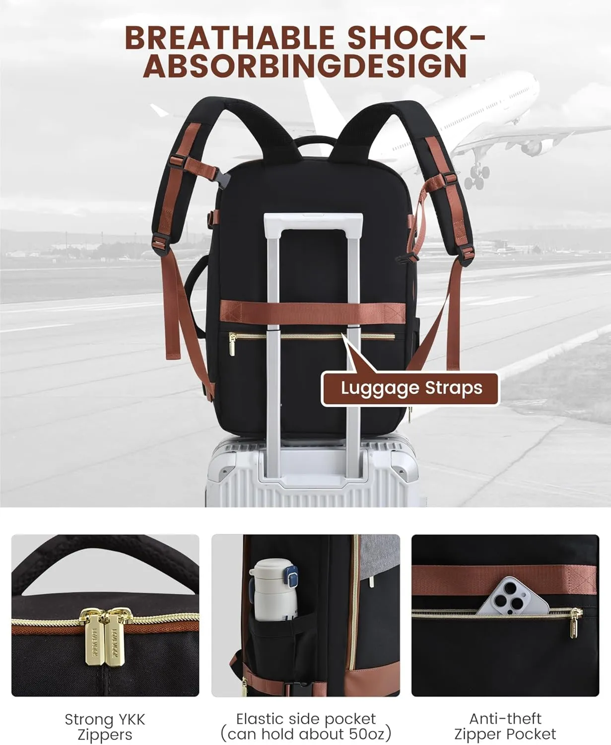 LOVEVOOK Travel Backpack for Women, 40L Carry On Backpack Flight Approved, Large Personal Item Bag Fits 17 inch Laptop, TSA Approved Luggage with 3 Packing Cubes,Waterproof Weekender Gym Essentials