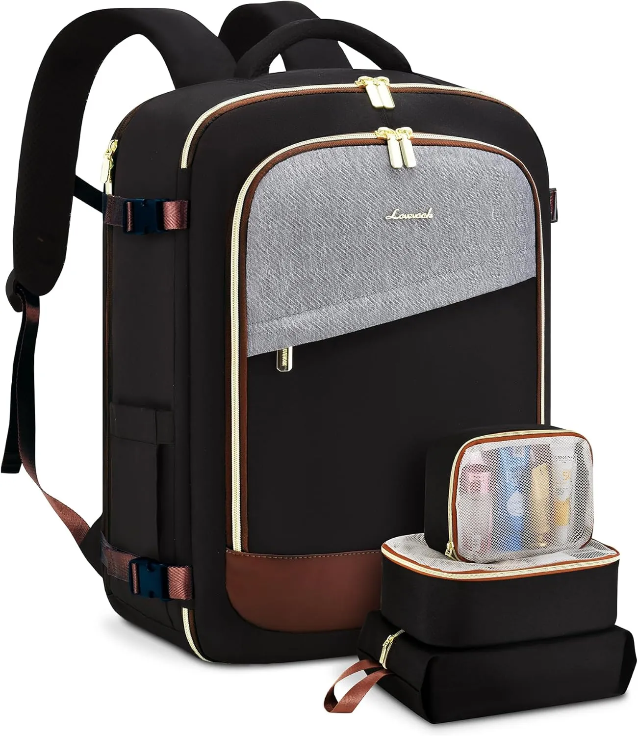 LOVEVOOK Travel Backpack for Women, 40L Carry On Backpack Flight Approved, Large Personal Item Bag Fits 17 inch Laptop, TSA Approved Luggage with 3 Packing Cubes,Waterproof Weekender Gym Essentials