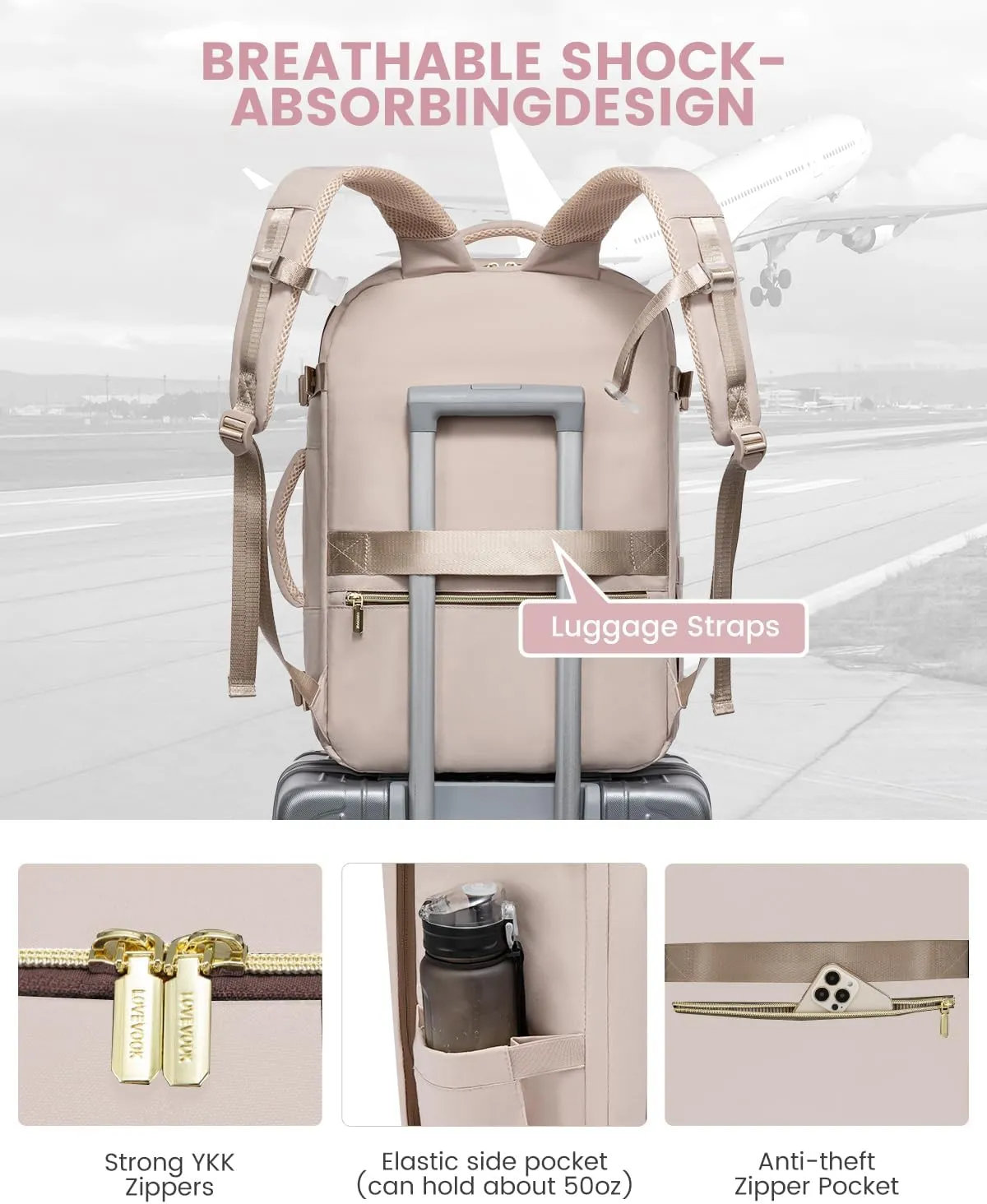 LOVEVOOK Travel Backpack for Women, 40L Carry On Backpack for Airplanes, Personal Item Bag for Airlines Fits 17 inch Laptop, TSA Approved Luggage with 3 Packing Cubes,Waterproof Weekender Gym Backpack