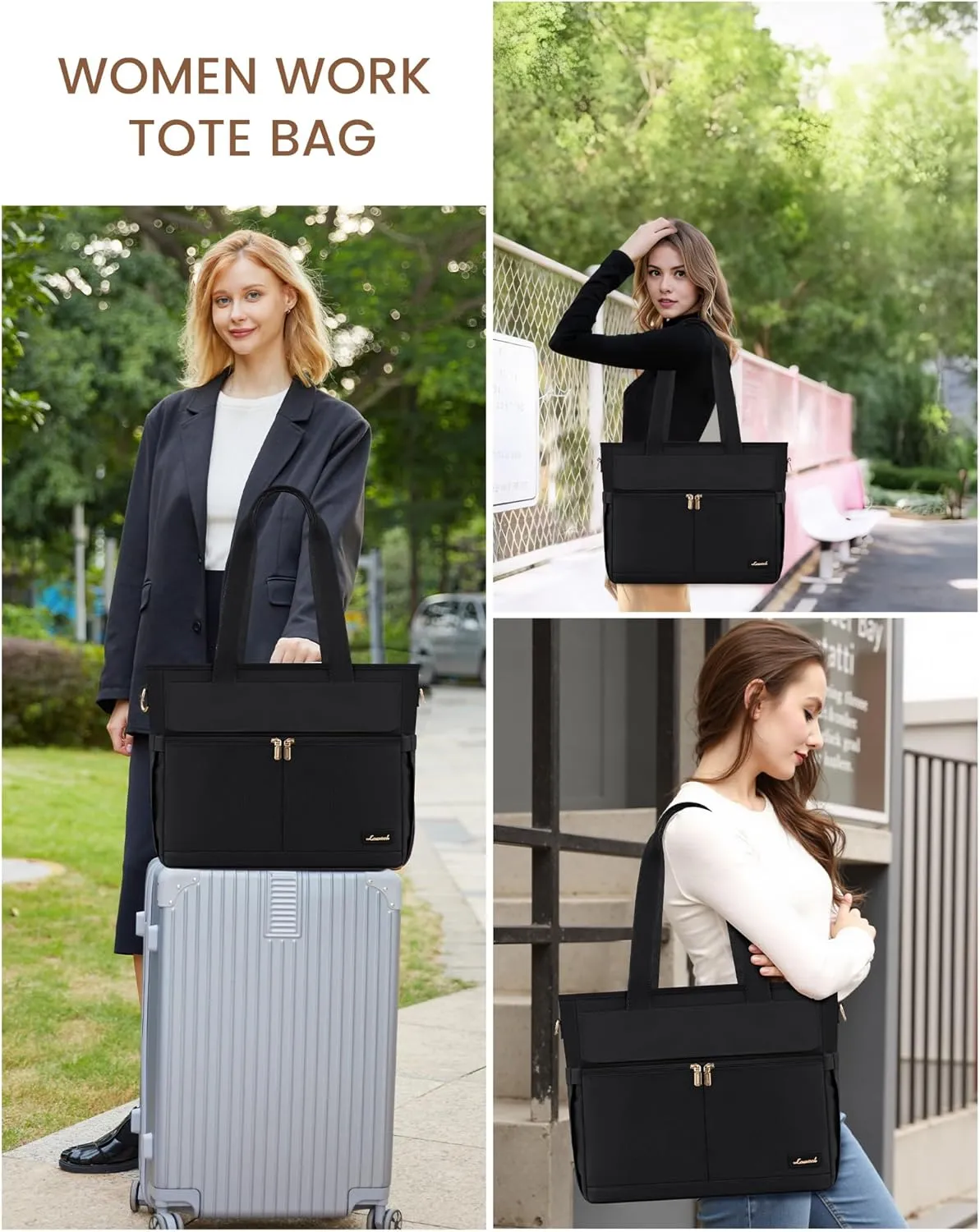 LOVEVOOK Work Bags for Women 15.6 Inch Work Tote Bags with Laptop Compartment Large Capability Laptop Purse Professional Teacher Tote Bag Casual Computer Briefcase for Office Travel Nurse, Black