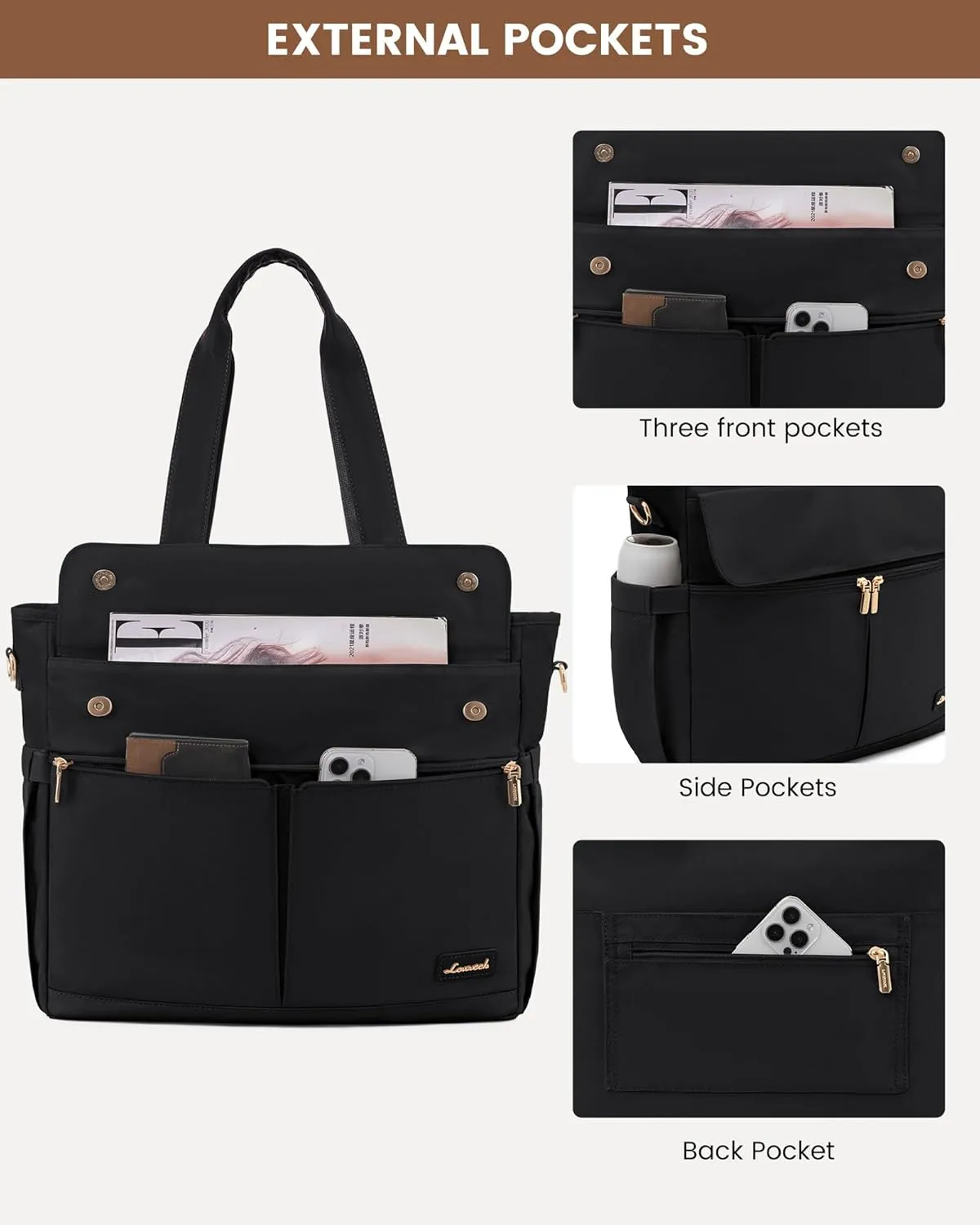 LOVEVOOK Work Bags for Women 15.6 Inch Work Tote Bags with Laptop Compartment Large Capability Laptop Purse Professional Teacher Tote Bag Casual Computer Briefcase for Office Travel Nurse, Black