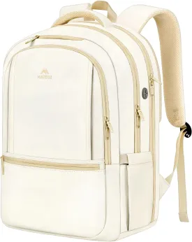 MATEIN Cute Backpacks for Teen Girls, Beige Backpack for School, Water Resistant TSA Approved Travel Bookbag for Women, 17 Inch Laptop Backpack for College Students Teachers, Graduation Gifts for Her