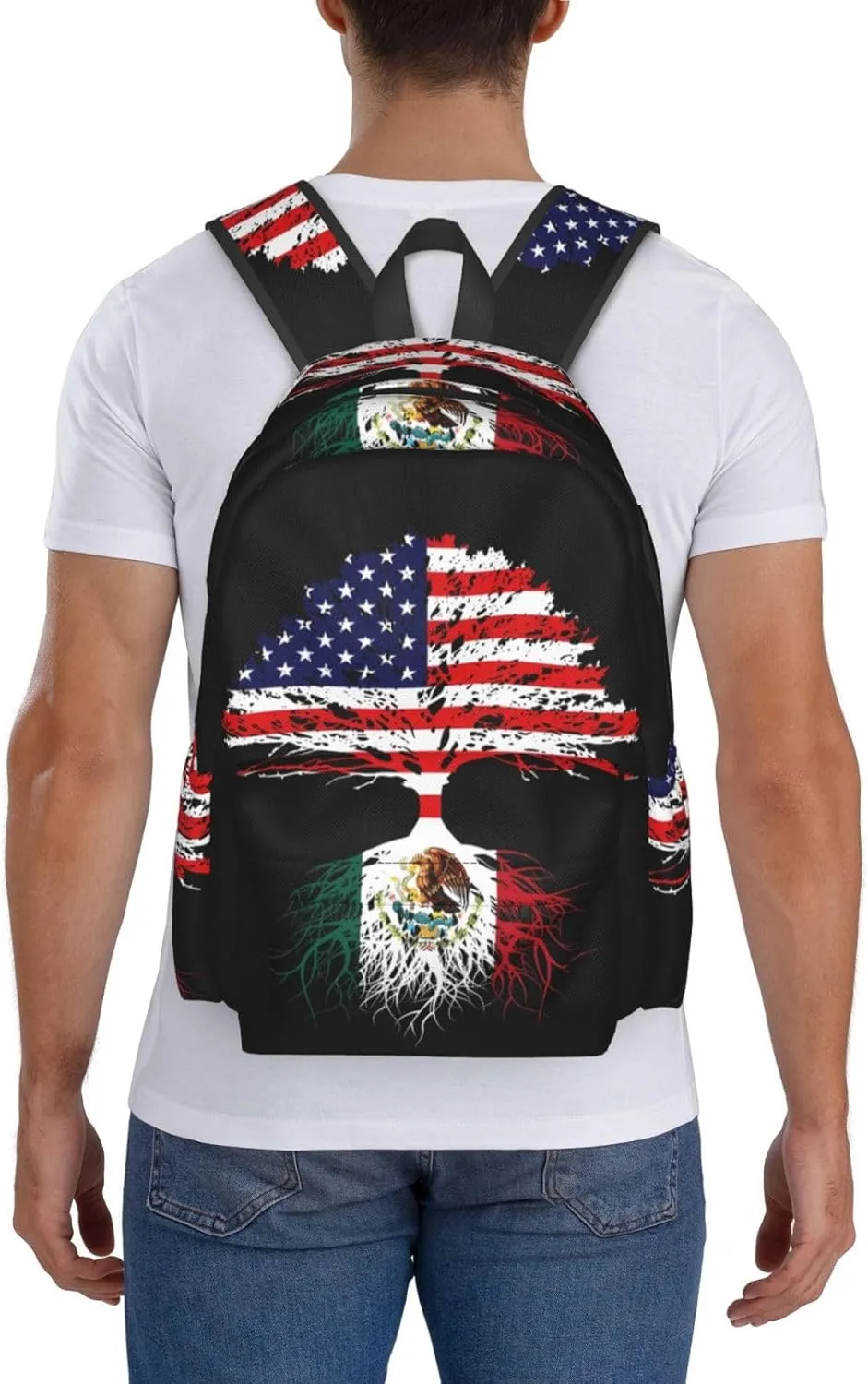 Mexican Mexico American Flag Mexico Grown Mexican Roots Laptop Commuter Backpack Shoulder Bag Casual Back Pack Daypack Bags With Side Pockets For Work Travel Daily Use