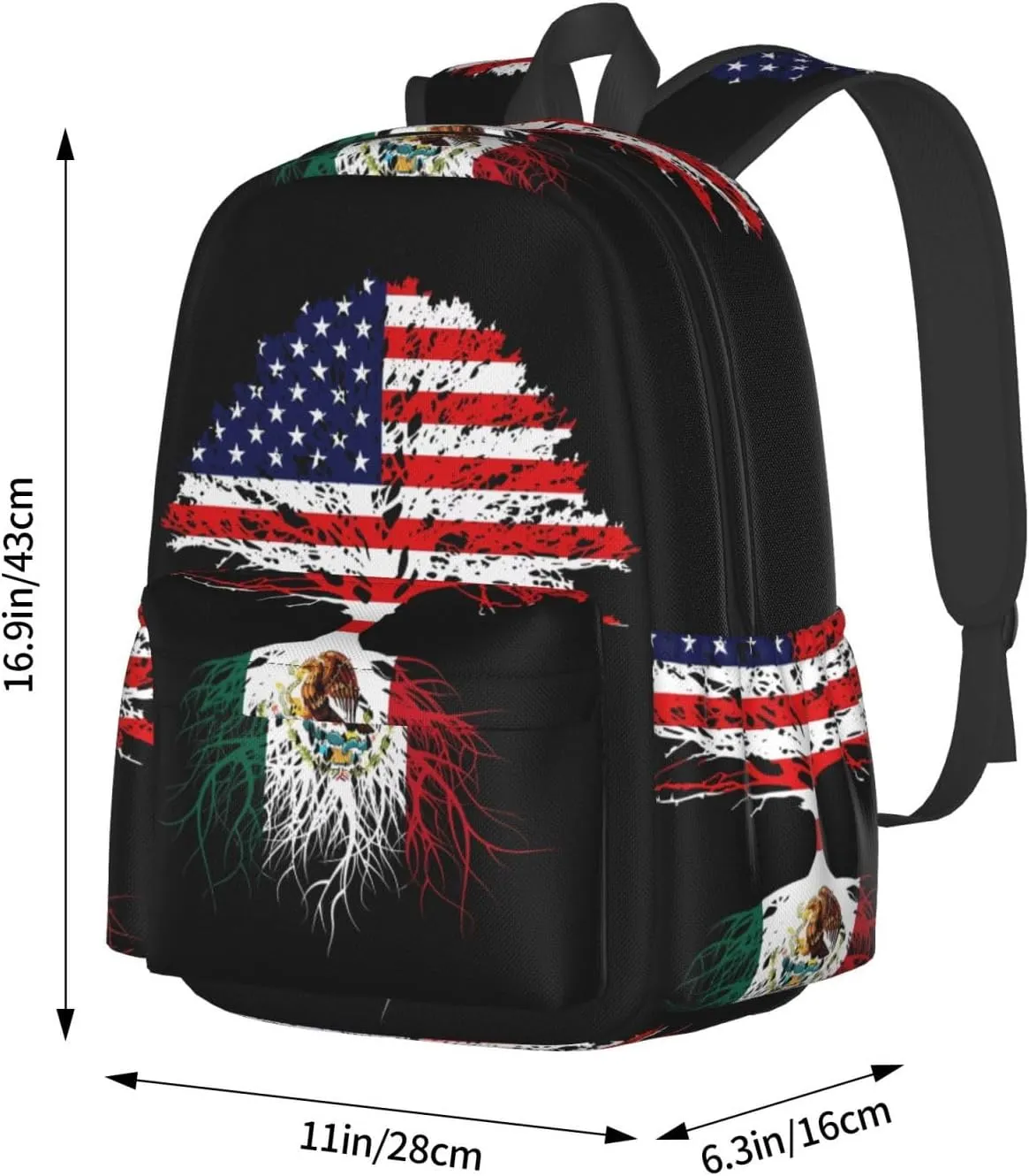 Mexican Mexico American Flag Mexico Grown Mexican Roots Laptop Commuter Backpack Shoulder Bag Casual Back Pack Daypack Bags With Side Pockets For Work Travel Daily Use