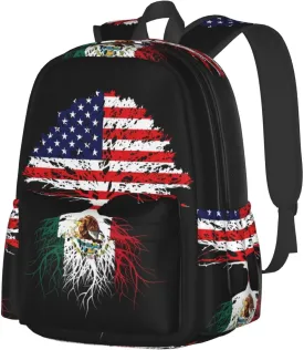 Mexican Mexico American Flag Mexico Grown Mexican Roots Laptop Commuter Backpack Shoulder Bag Casual Back Pack Daypack Bags With Side Pockets For Work Travel Daily Use