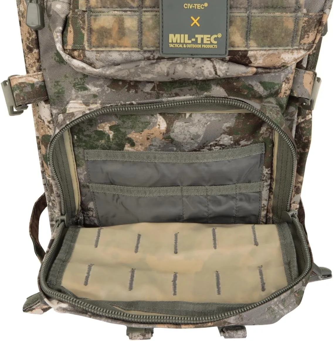 Mil-Tec Unisex Assault Pack - Rugged Durable Lightweight Ergonomic Versatile Tactical Outdoor Camping Hiking Backpack with Adjustable Padded Shoulder Straps & MOLLE Loops, Phantomleaf WASP I Z1B, 36L