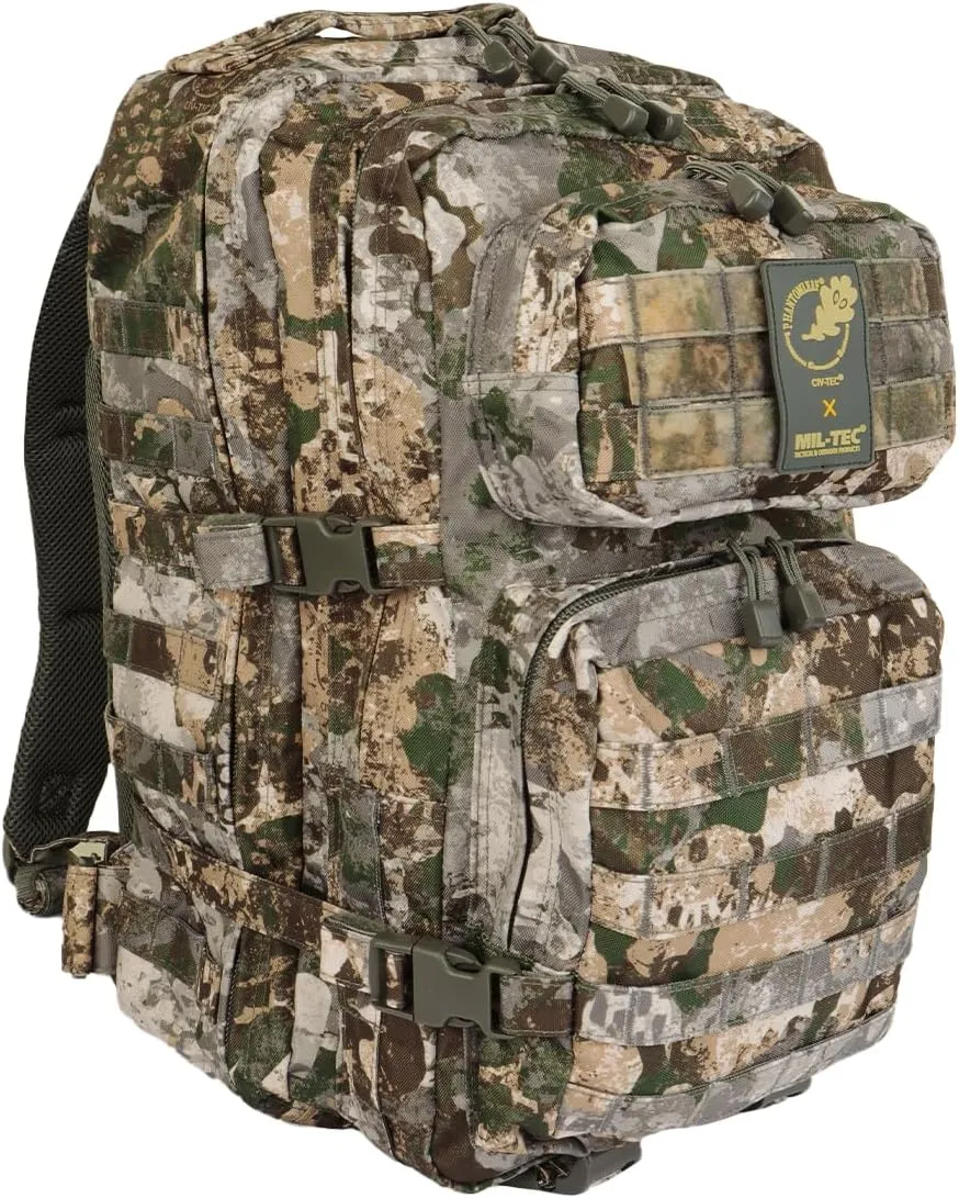 Mil-Tec Unisex Assault Pack - Rugged Durable Lightweight Ergonomic Versatile Tactical Outdoor Camping Hiking Backpack with Adjustable Padded Shoulder Straps & MOLLE Loops, Phantomleaf WASP I Z1B, 36L