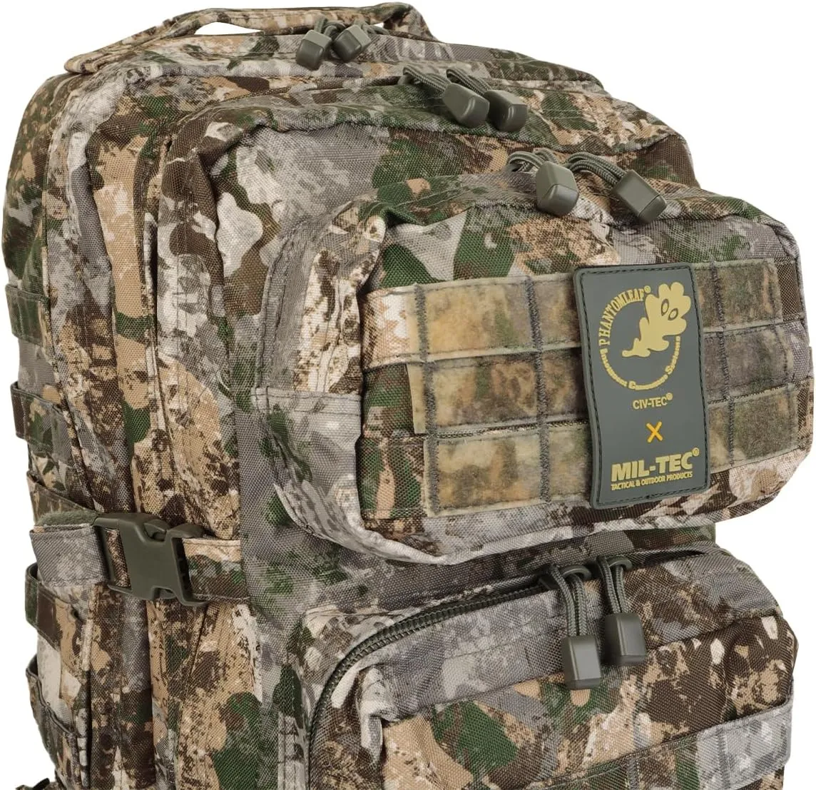 Mil-Tec Unisex Assault Pack - Rugged Durable Lightweight Ergonomic Versatile Tactical Outdoor Camping Hiking Backpack with Adjustable Padded Shoulder Straps & MOLLE Loops, Phantomleaf WASP I Z1B, 36L
