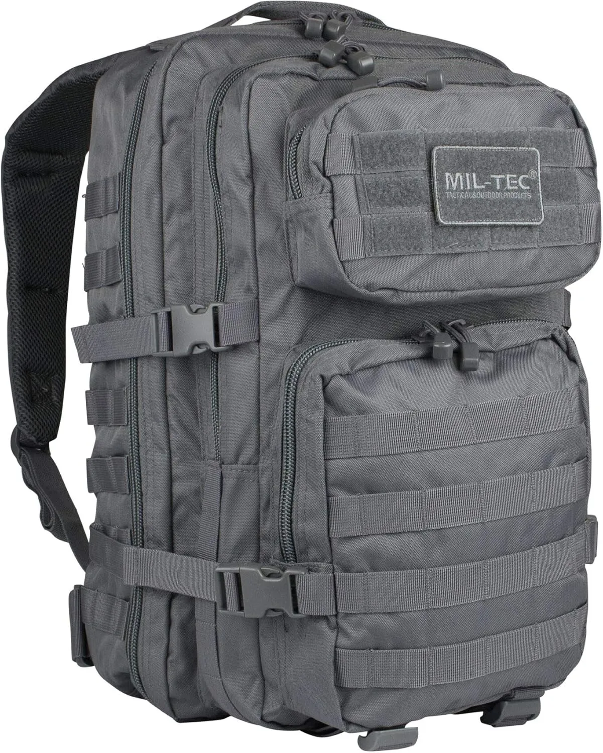 Mil-Tec Unisex Assault Pack - Rugged Durable Lightweight Ergonomic Versatile Tactical Outdoor Camping Hiking Backpack with Adjustable Padded Shoulder Straps & MOLLE Loops, Urban Gray, 36L