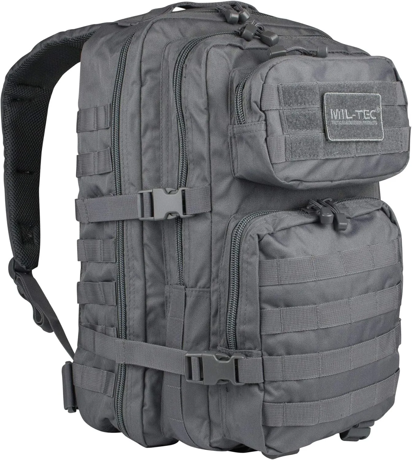 Mil-Tec Unisex Assault Pack - Rugged Durable Lightweight Ergonomic Versatile Tactical Outdoor Camping Hiking Backpack with Adjustable Padded Shoulder Straps & MOLLE Loops, Urban Gray, 36L