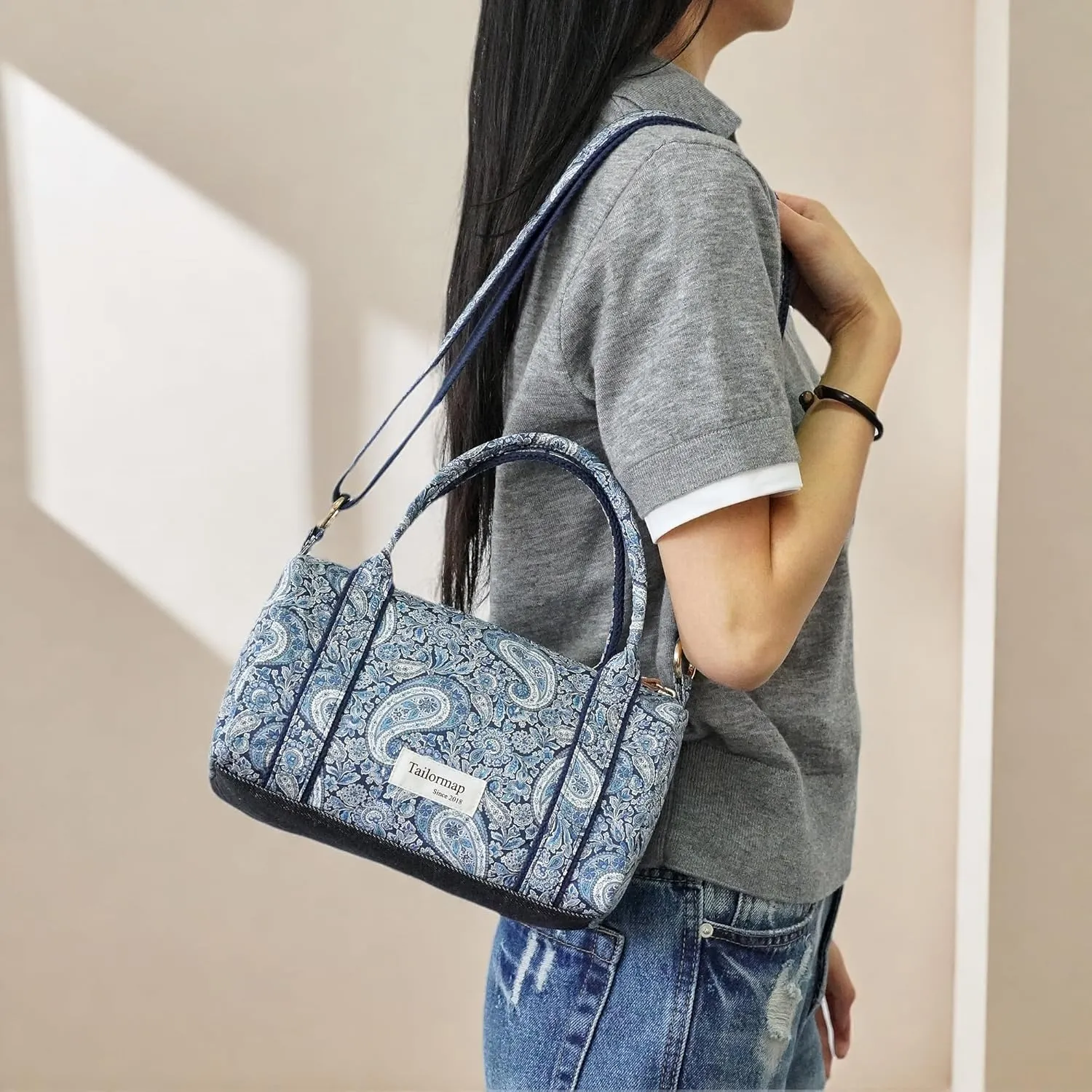 Mini Boston Bag for Women, Handmade Liberty Floral Satchel, Small Lightweight Designer Top Handle Crossbody Purse