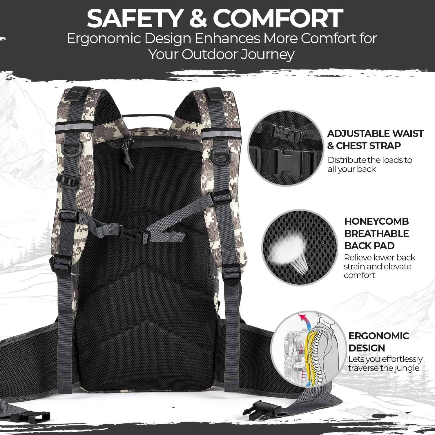MIRACOL Tactical Backpack Military for Outdoor - Army Style MOLLE Survival Rucksack - 3 Day Assault Pack for Travel Hiking Hunting Camping Gym Camouflage