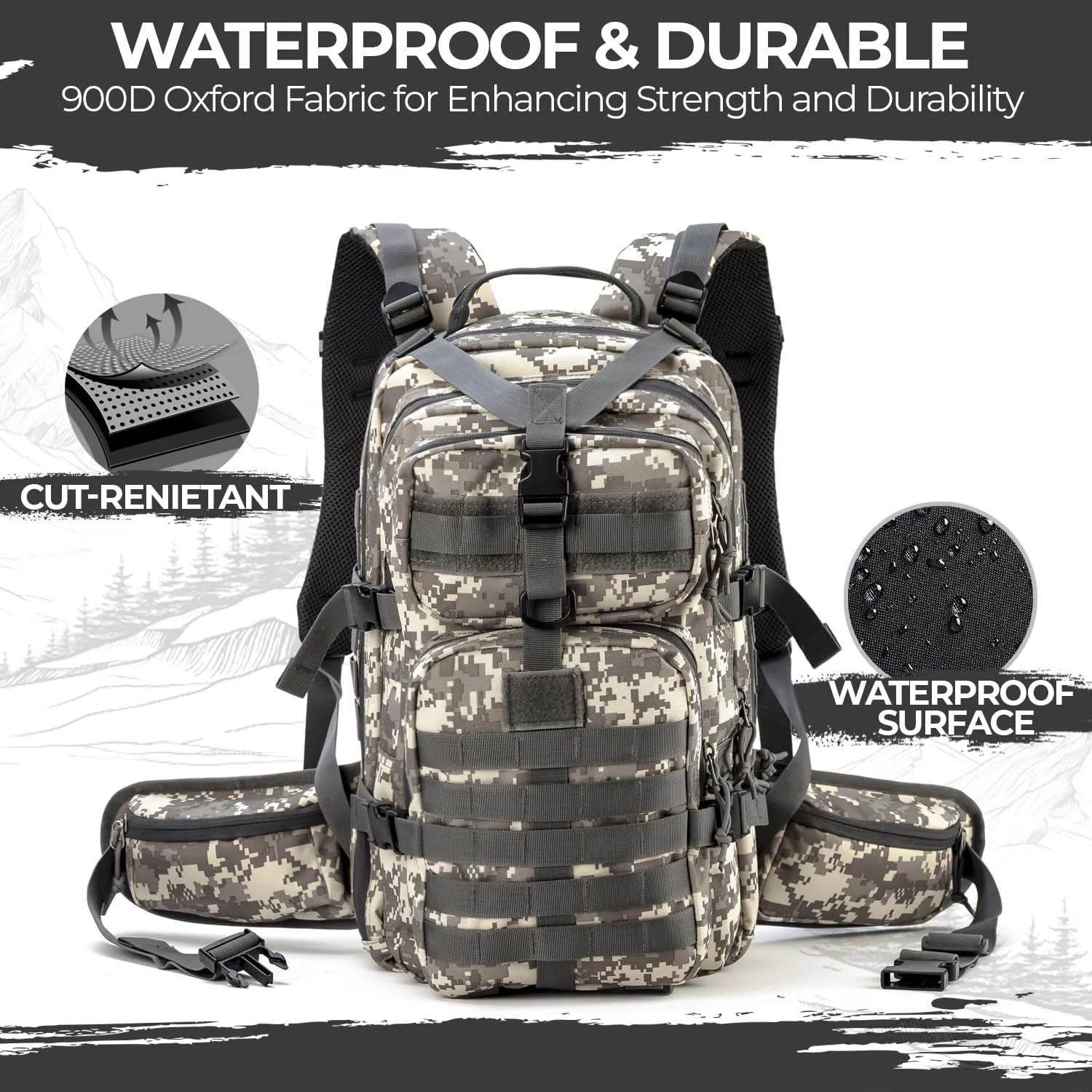 MIRACOL Tactical Backpack Military for Outdoor - Army Style MOLLE Survival Rucksack - 3 Day Assault Pack for Travel Hiking Hunting Camping Gym Camouflage