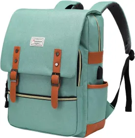 Modoker Vintage Laptop Backpack for Women Men,Travel Backpacks with USB Charging Port Fashion Backpacks for Working Women Fits 15.6Inch Notebook, Green