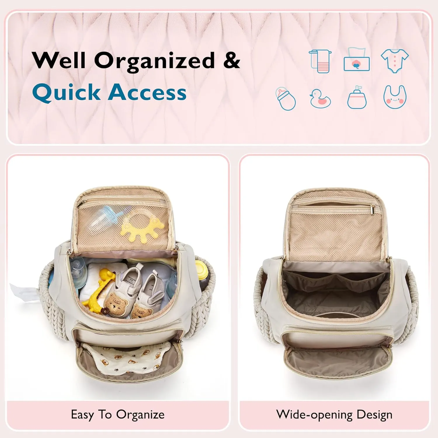 mommore Diaper Bag Small Diaper Backpack Stylish Baby Travel Backpacks with Insulated Pockets, Changing Pad, Stroller Straps