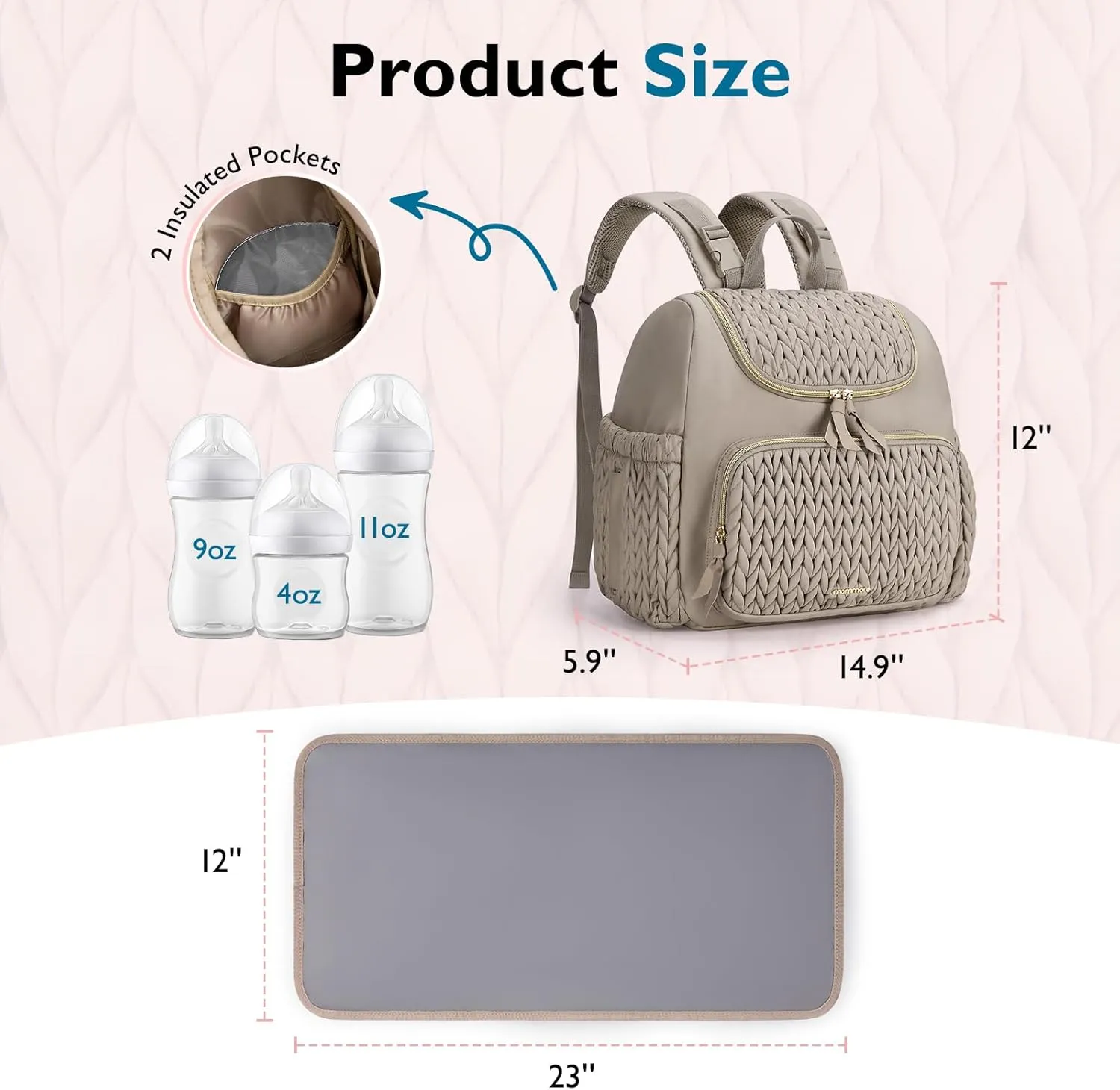 mommore Diaper Bag Small Diaper Backpack Stylish Baby Travel Backpacks with Insulated Pockets, Changing Pad, Stroller Straps