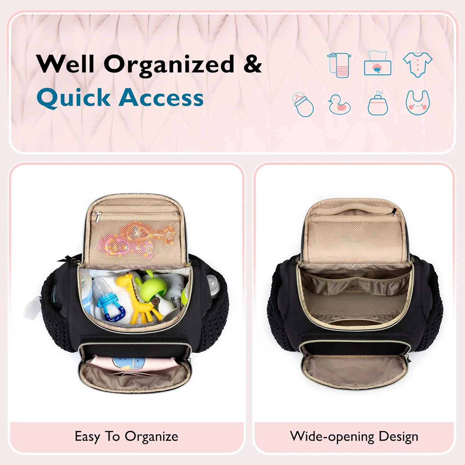 mommore Diaper Bag Small Diaper Backpack Stylish Baby Travel Backpacks with Insulated Pockets, Changing Pad, Stroller Straps