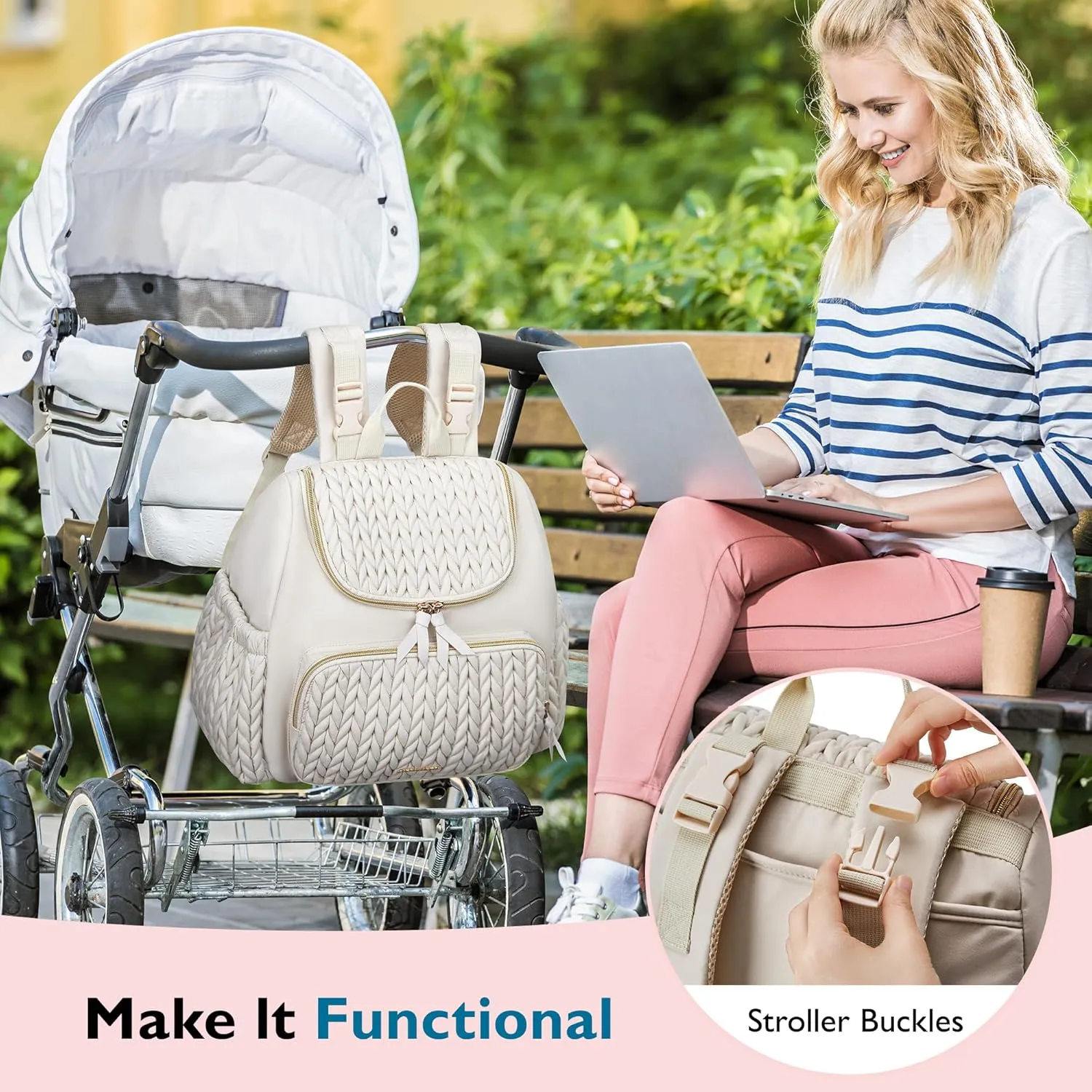 mommore Diaper Bag Small Diaper Backpack Stylish Baby Travel Backpacks with Insulated Pockets, Changing Pad, Stroller Straps