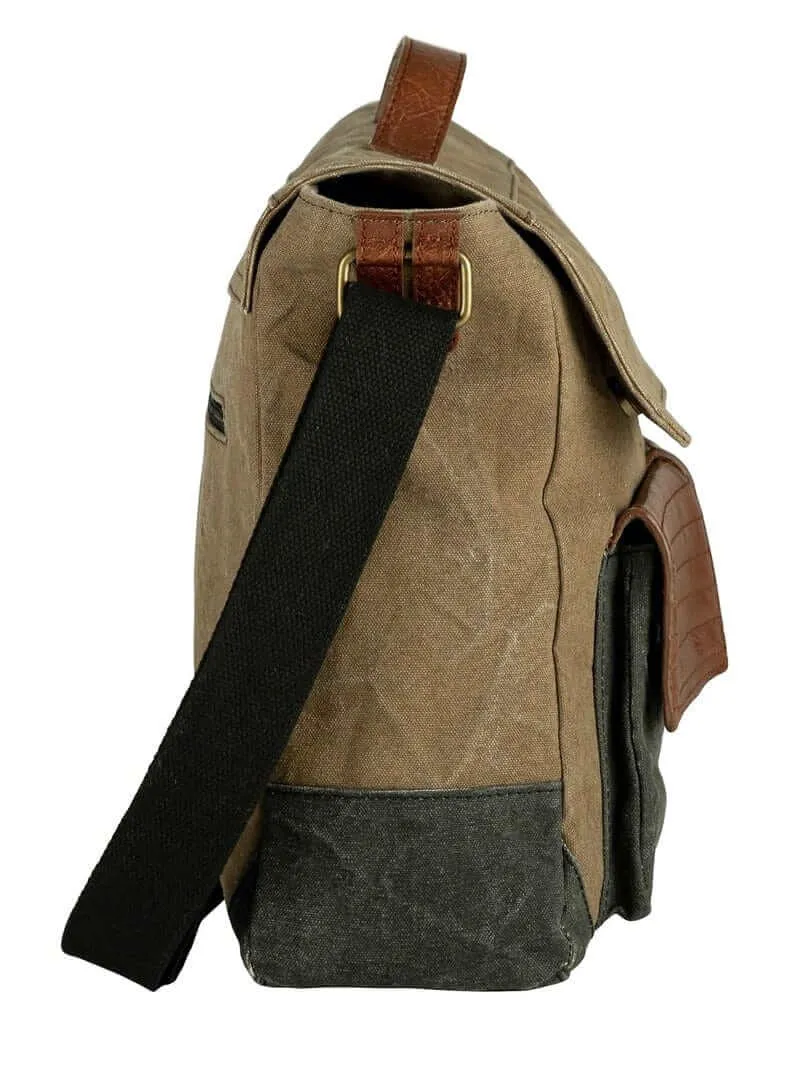 Mona B - Upcycled Canvas Messenger Crossbody Laptop Bag for Upto 14" Laptop/Mac Book/Tablet with Stylish Design for Men and Women: Brad