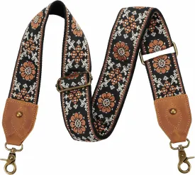 Nefelibata Purse Strap, 2" Crazy Horse Leather End Shoulder Strap Adjustable Replacement,Retro Jacquard Embroidery Multi-pattern Crossbody Bag Straps for Handbag,Crossbody Bags(Brown flower)