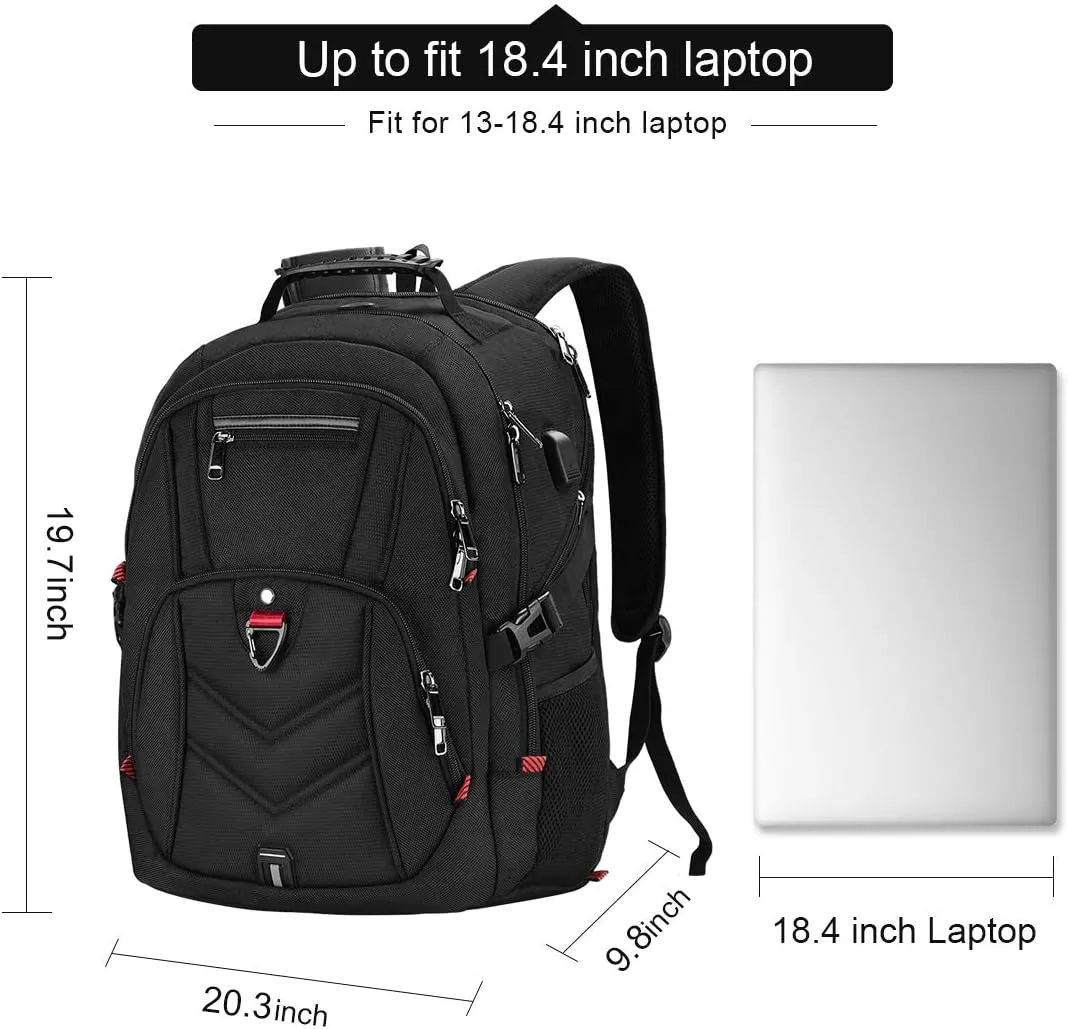 NEWHEY Laptop Backpack 18 Inch Business Travel Backpacks for Men Women Extra Large Waterproof TSA Anti Theft College Bookbags with USB Charging Port 18.4 Gaming Computer Backpack,Black