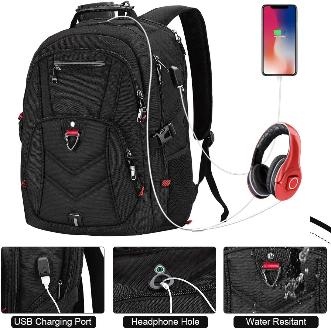 NEWHEY Laptop Backpack 18 Inch Business Travel Backpacks for Men Women Extra Large Waterproof TSA Anti Theft College Bookbags with USB Charging Port 18.4 Gaming Computer Backpack,Black