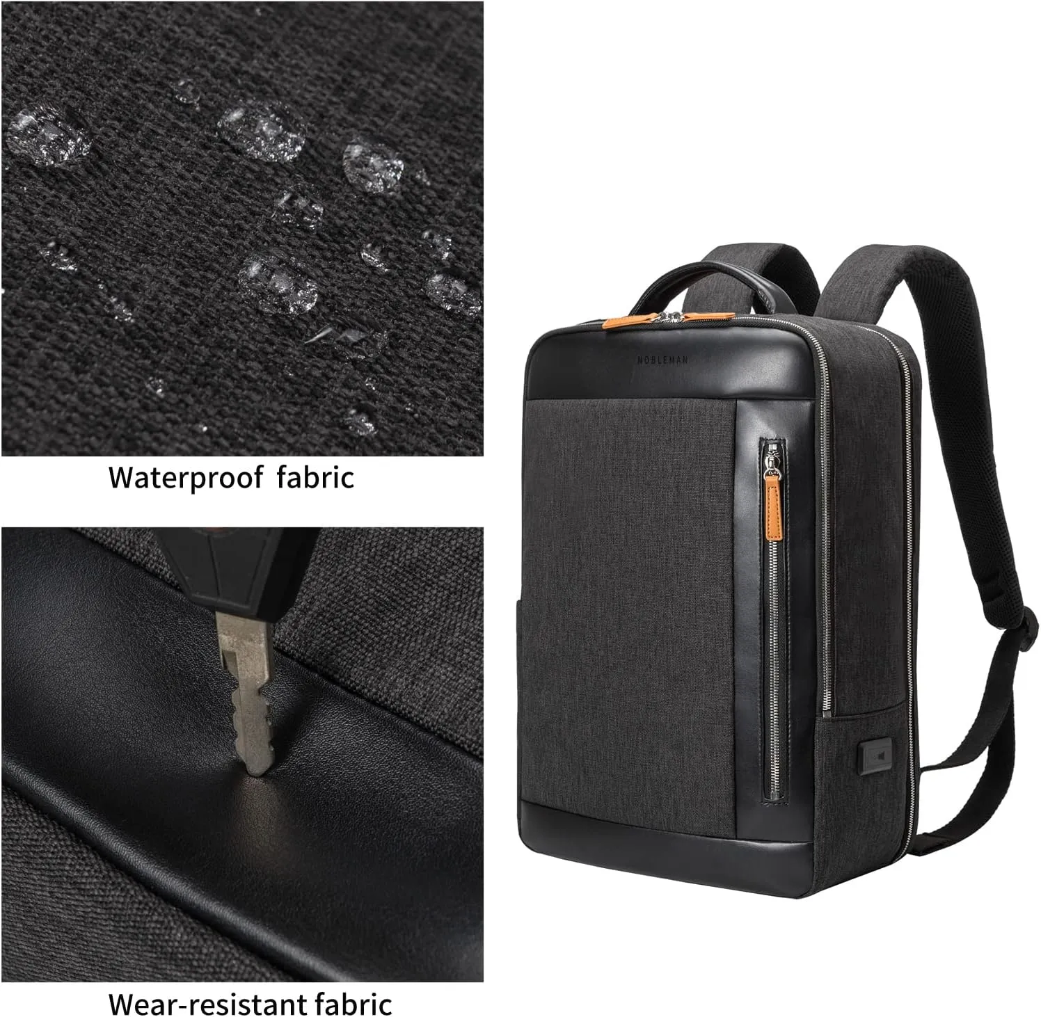 NOBLEMAN Professional Laptop Computer Backpack Men, Luxury Expandable Travel Business Office Backpacks for Executive Men, Nice Leather Waterproof College Bookbag Bag Fits 17 Inch Tech Laptop (Black) 