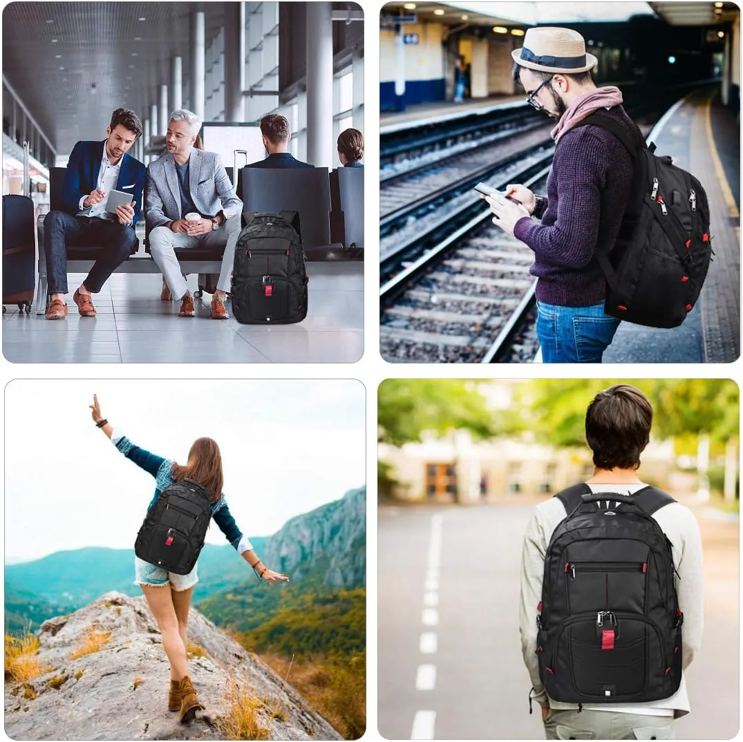 NUBILY Laptop Backpack 17 Inch Waterproof Extra Large TSA Travel Backpack Anti Theft College Business Mens Backpacks with USB Charging Port 17.3 Gaming Computer Backpack for Women Men Black 45L