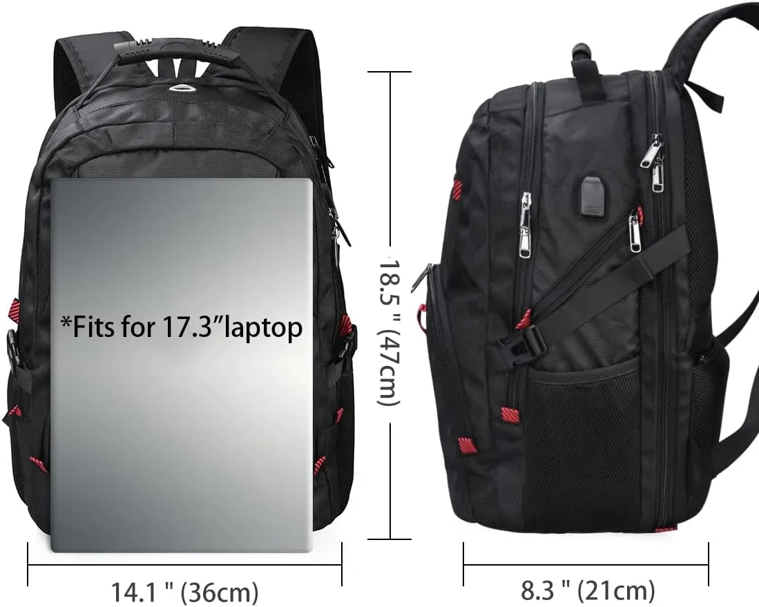 NUBILY Laptop Backpack 17 Inch Waterproof Extra Large TSA Travel Backpack Anti Theft College Business Mens Backpacks with USB Charging Port 17.3 Gaming Computer Backpack for Women Men Black 45L