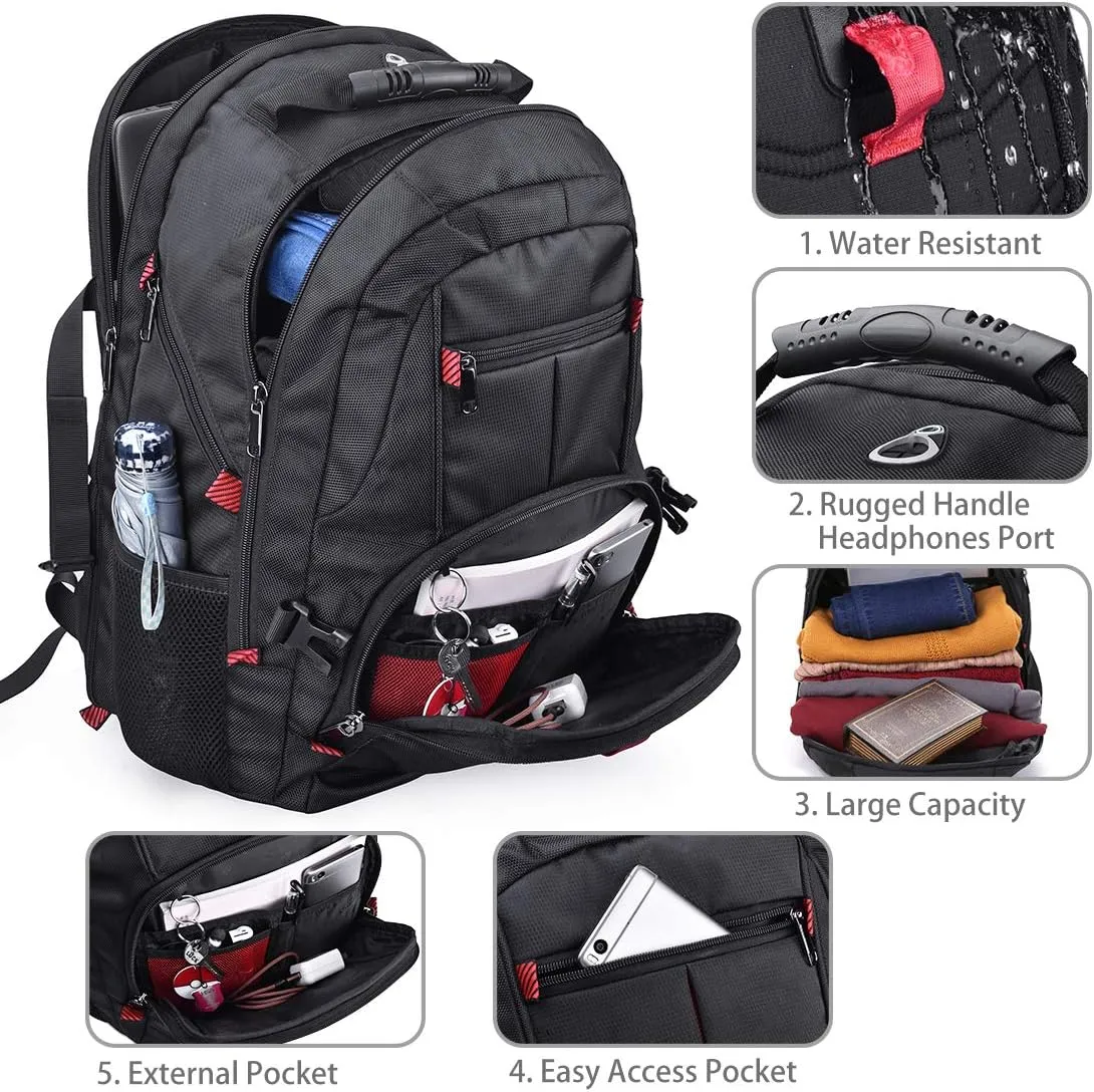 NUBILY Laptop Backpack 17 Inch Waterproof Extra Large TSA Travel Backpack Anti Theft College Business Mens Backpacks with USB Charging Port 17.3 Gaming Computer Backpack for Women Men Black 45L
