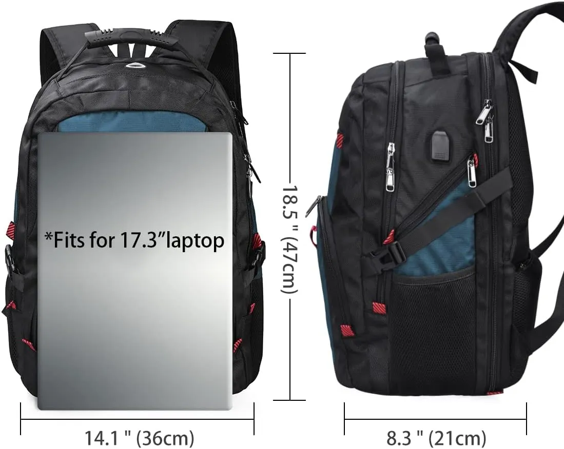 NUBILY Laptop Backpack 17 Inch Waterproof Extra Large TSA Travel Backpack Anti Theft College Business Mens Backpacks with USB Charging Port 17.3 Gaming Computer Backpack for Women Men Blue 45 L