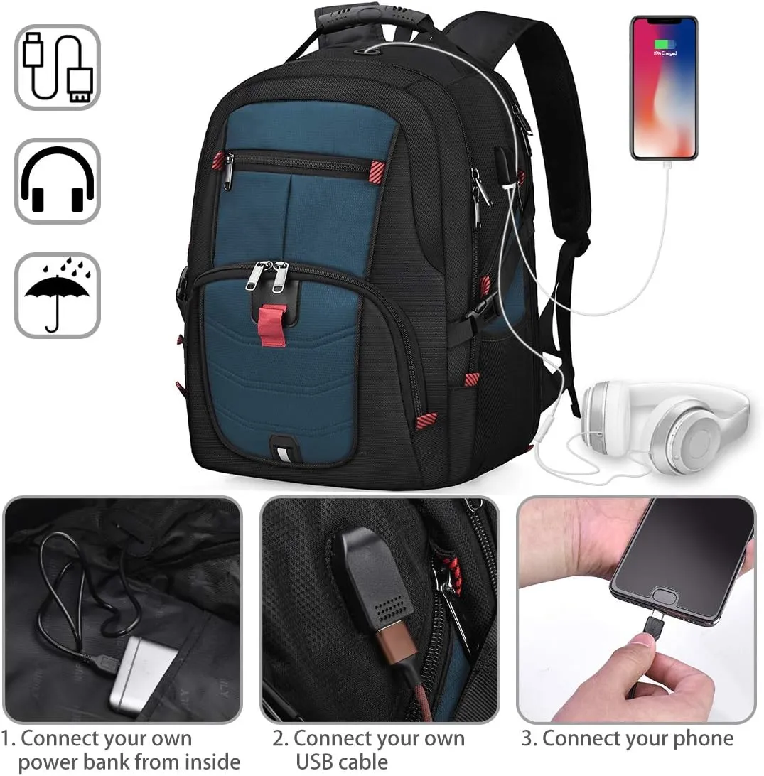 NUBILY Laptop Backpack 17 Inch Waterproof Extra Large TSA Travel Backpack Anti Theft College Business Mens Backpacks with USB Charging Port 17.3 Gaming Computer Backpack for Women Men Blue 45 L