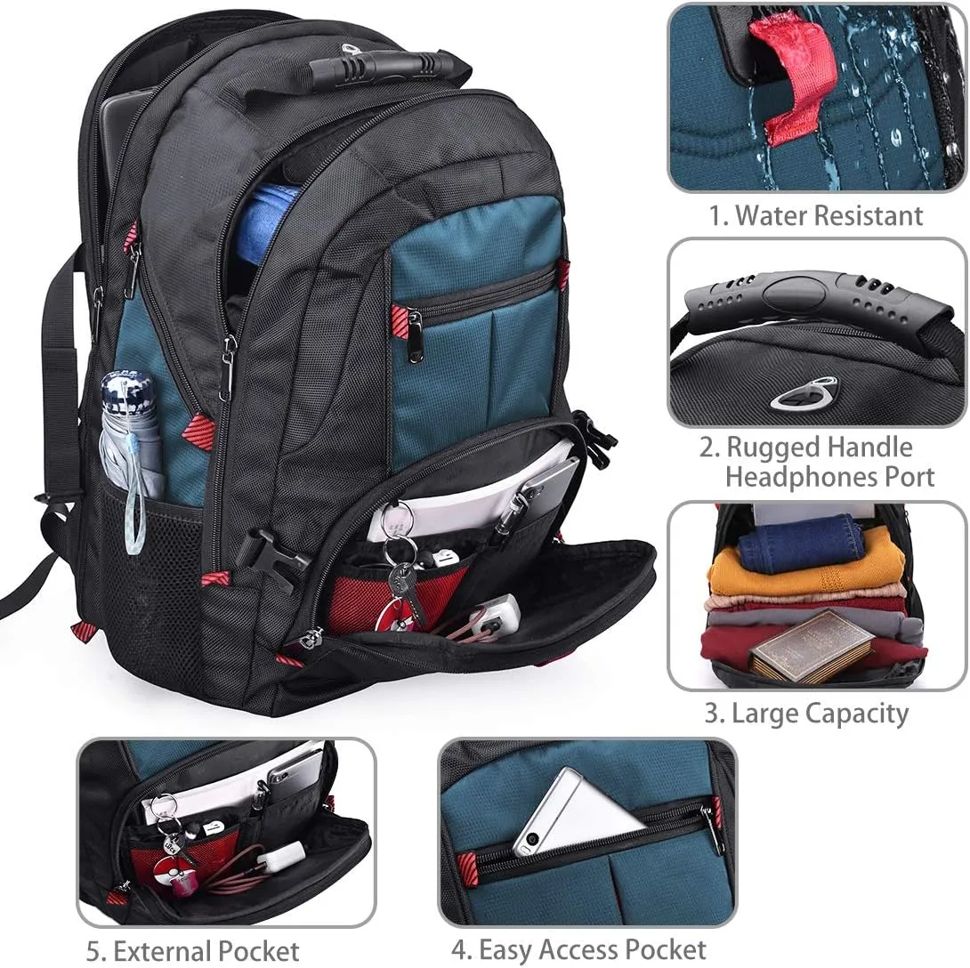 NUBILY Laptop Backpack 17 Inch Waterproof Extra Large TSA Travel Backpack Anti Theft College Business Mens Backpacks with USB Charging Port 17.3 Gaming Computer Backpack for Women Men Blue 45 L