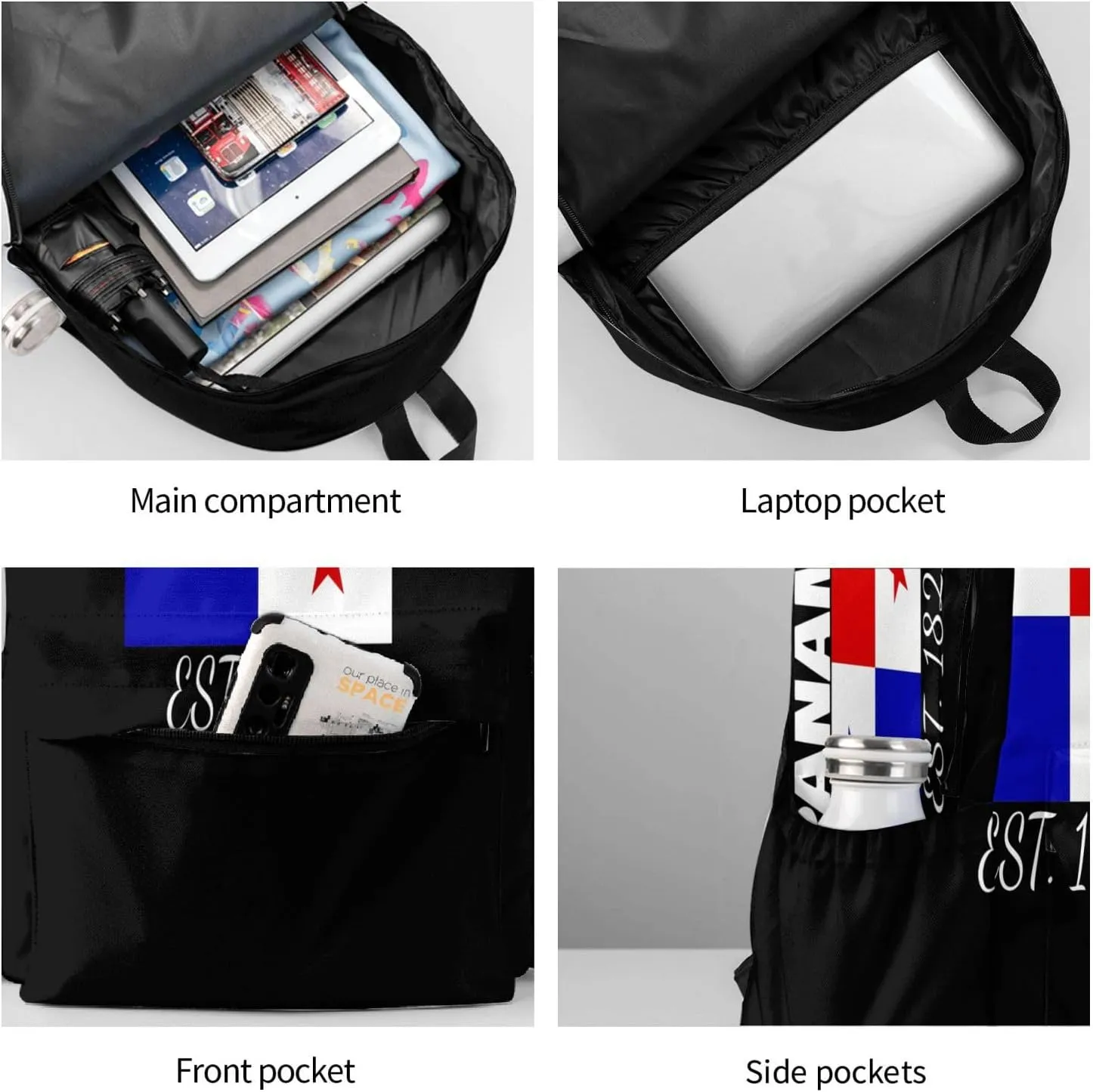 Panama Est. 1821 Pride Panamanian Flag Laptop Commuter Backpack Shoulder Bag Casual Back Pack Daypack Bags With Side Pockets For Work Travel Daily Use