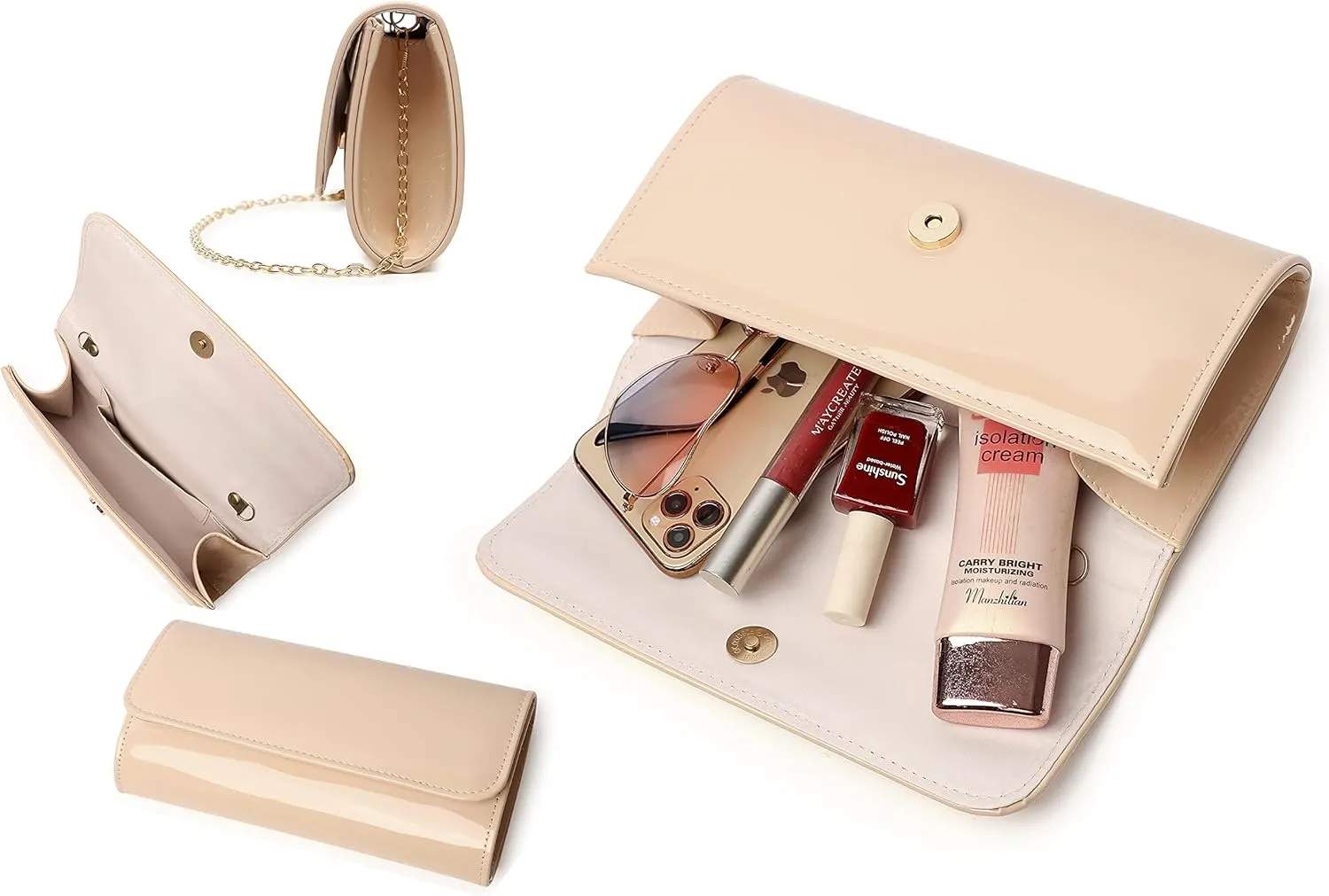 Patent Leather Envelope Clutch Purse Shiny Candy Foldover Clutch Evening Bag for Women