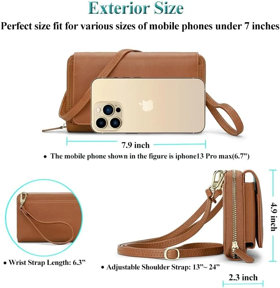 Peacocktion Crossbody Wristlet Wallets for Women RFID Vegan Leather Cross Body Cell Phone Purses with Zipper