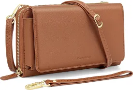 Peacocktion Crossbody Wristlet Wallets for Women RFID Vegan Leather Cross Body Cell Phone Purses with Zipper